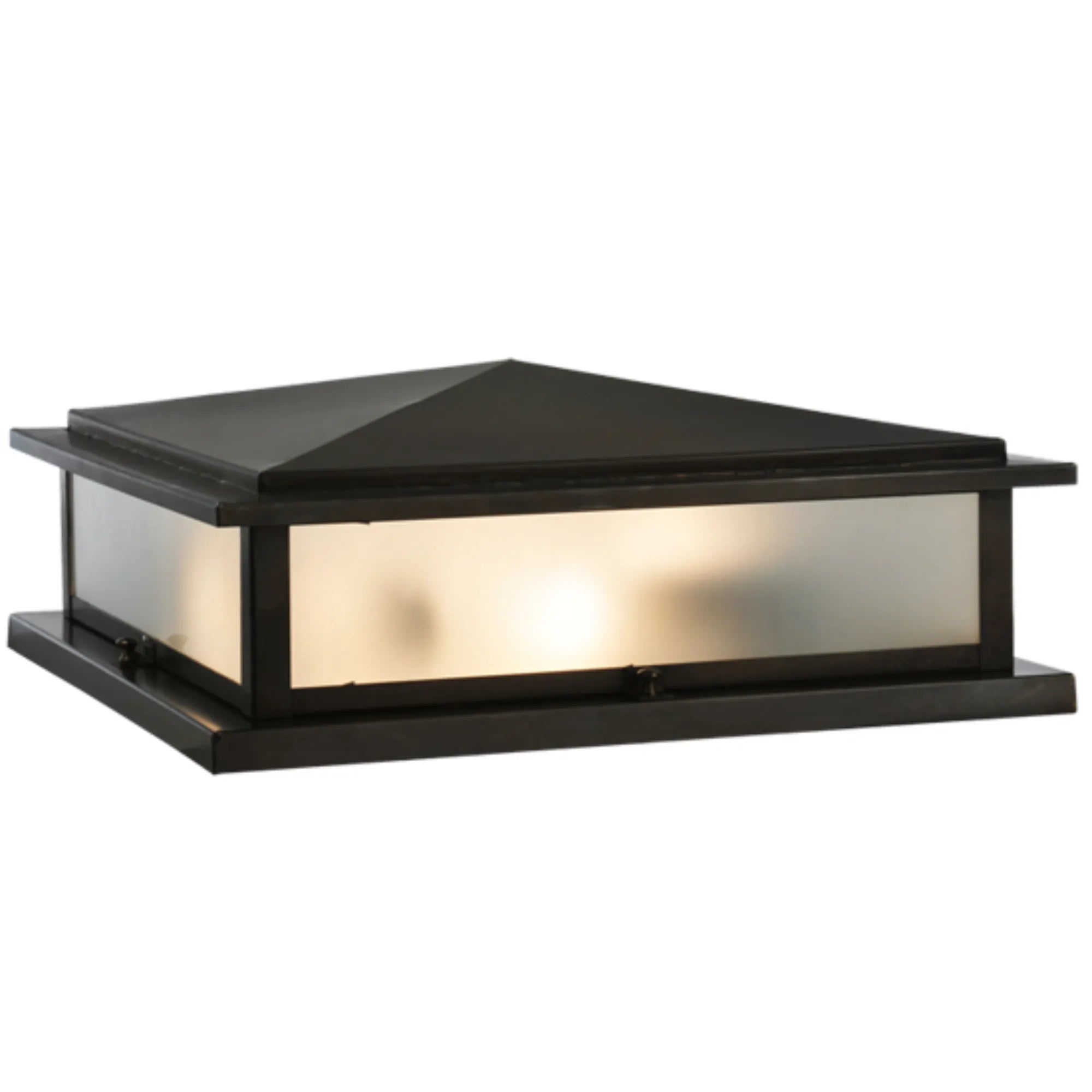 18"Sq Seneca Prime Pier Mount – Craftsman Brown – Clear Frosted Glass – Wet-Rated – Meyda Lighting