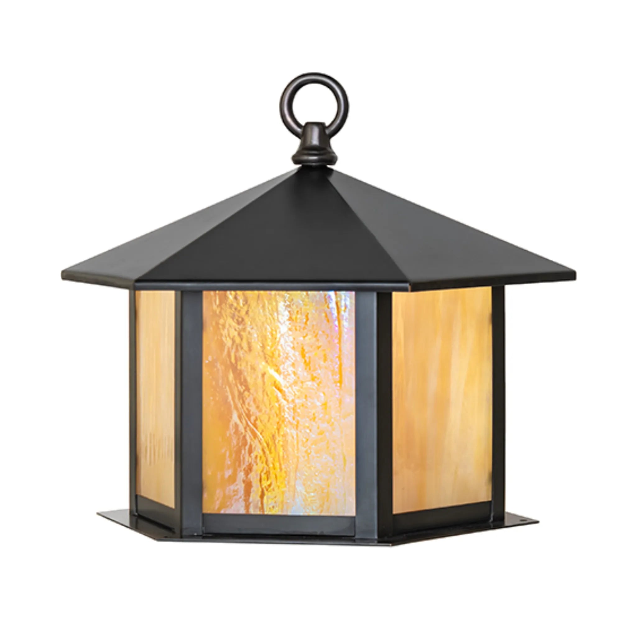 12" Wide Gazebo Post Mount – Craftsman Brown – Beige Iridescent Glass – Wet-Rated – Meyda Lighting