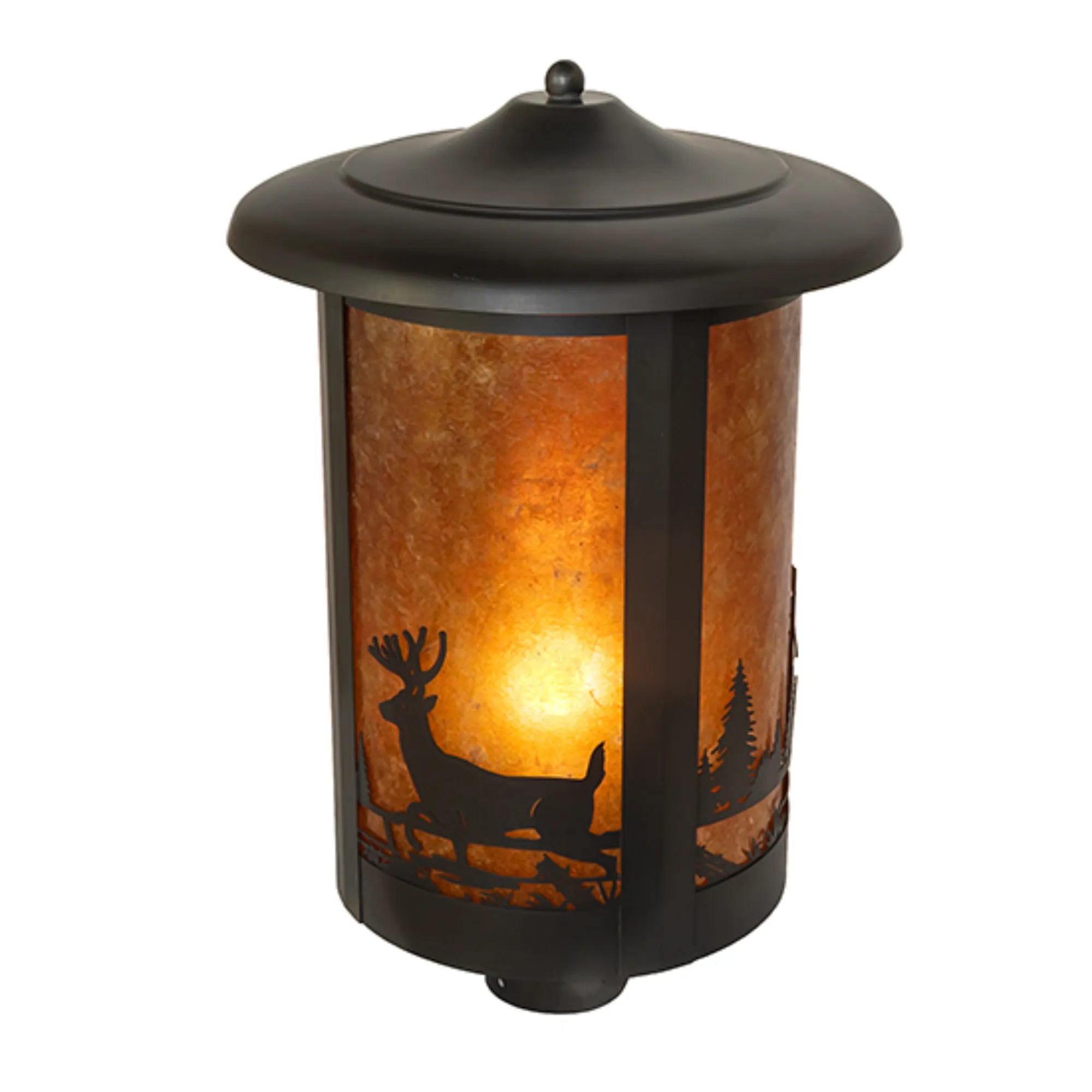 12" Wide Fulton Deer Creek Post Mount – Craftsman Brown – Amber Mica – Wet-Rated – Meyda Lighting