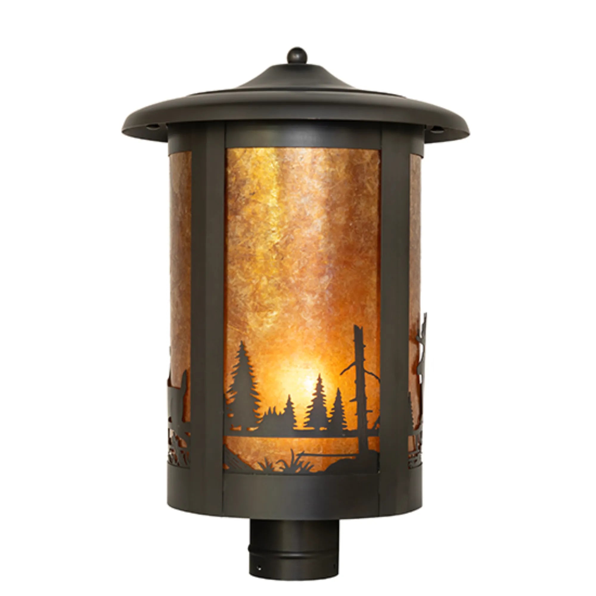 12" Wide Fulton Deer Creek Post Mount – Craftsman Brown – Amber Mica – Wet-Rated – Meyda Lighting