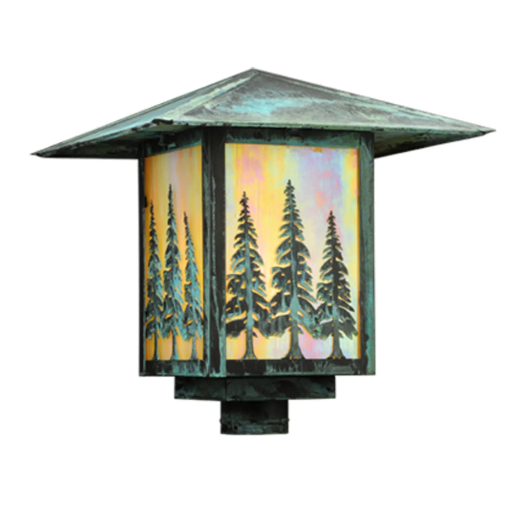 16" Square Seneca Tall Pines Post Mount – Verdigris – Wet-Rated – Meyda Lighting