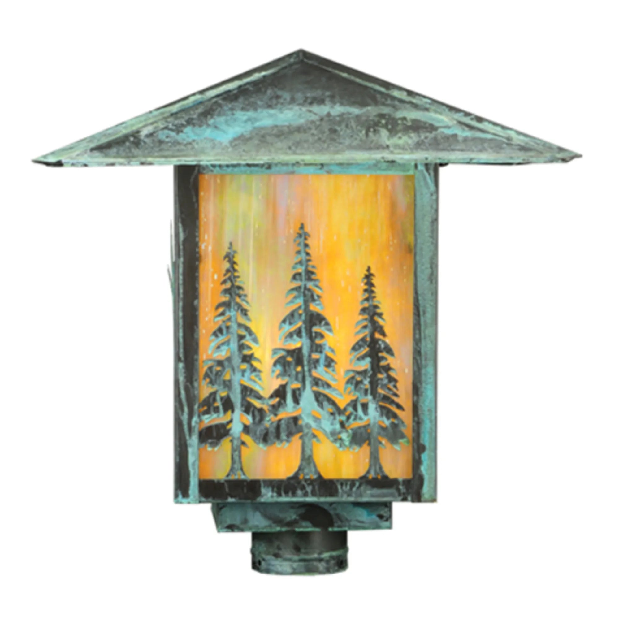 16" Square Seneca Tall Pines Post Mount – Verdigris – Wet-Rated – Meyda Lighting