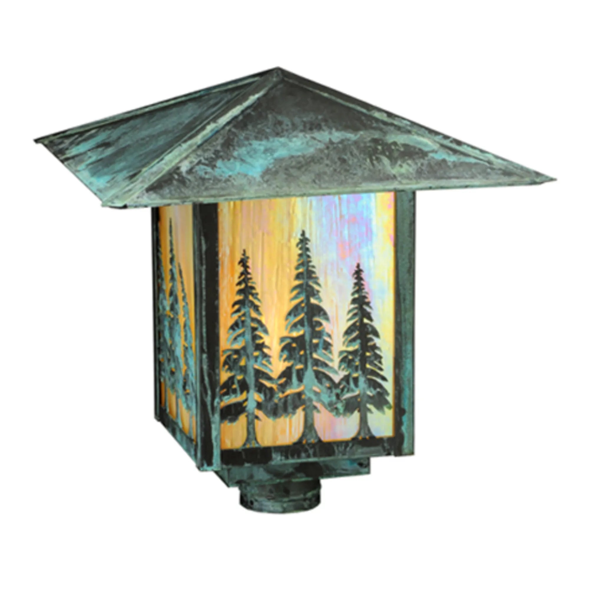 16" Square Seneca Tall Pines Post Mount – Verdigris – Wet-Rated – Meyda Lighting