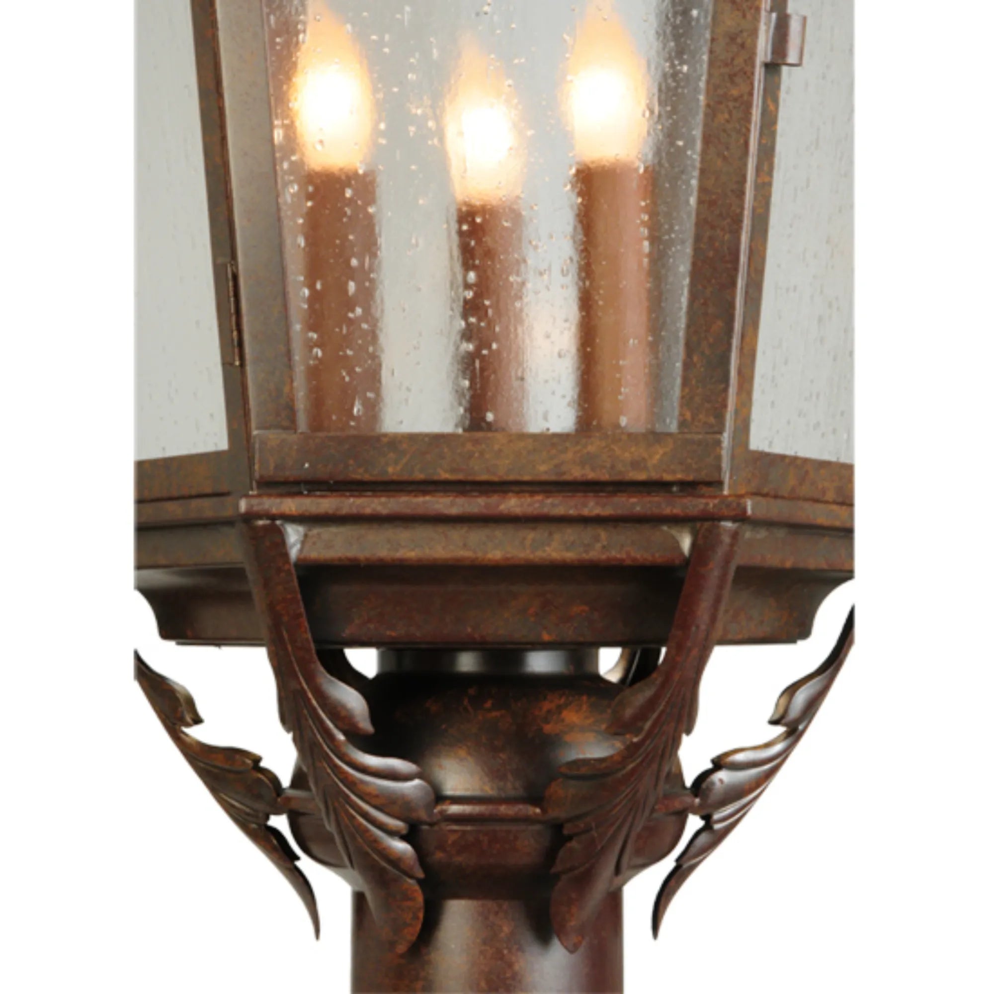 15"W Royan Lantern Pier Mount – Rusty Nail – Clear Seeded Glass – Wet-Rated – Meyda Lighting
