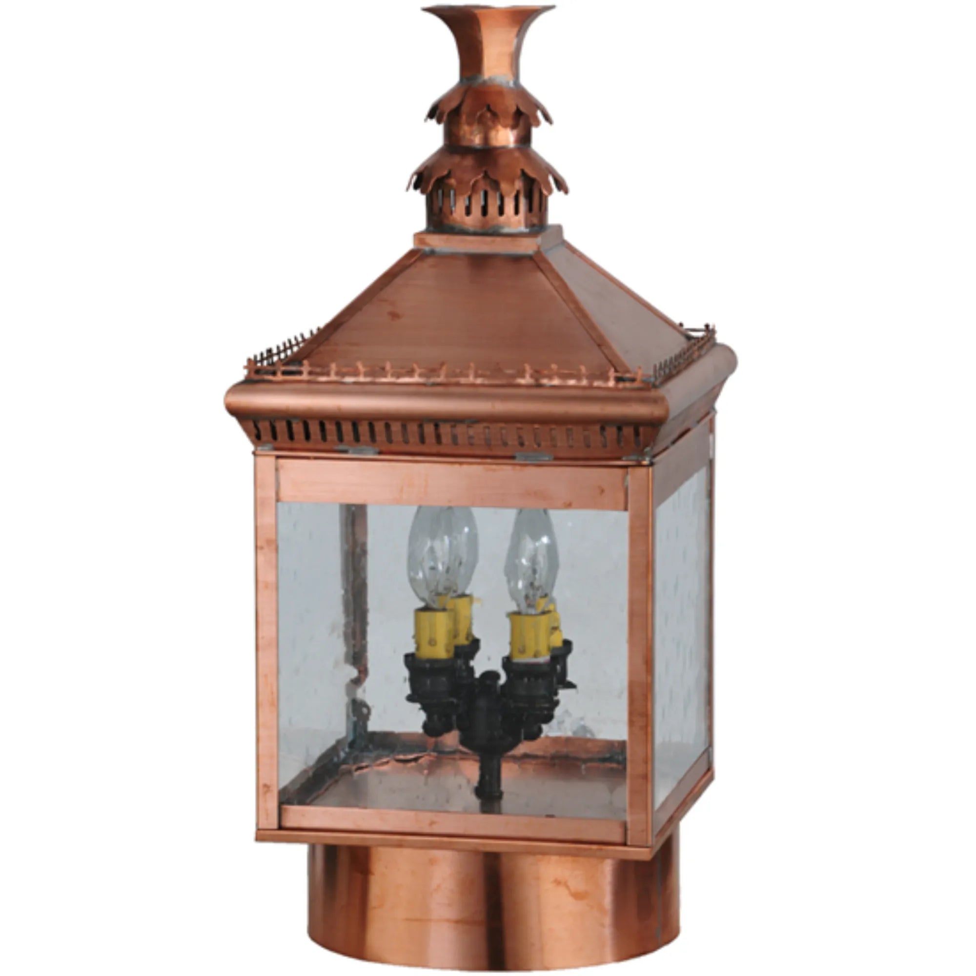 10"Sq Locke Post Mount – Raw Copper – Clear Seeded Glass – Wet-Rated – Meyda Lighting