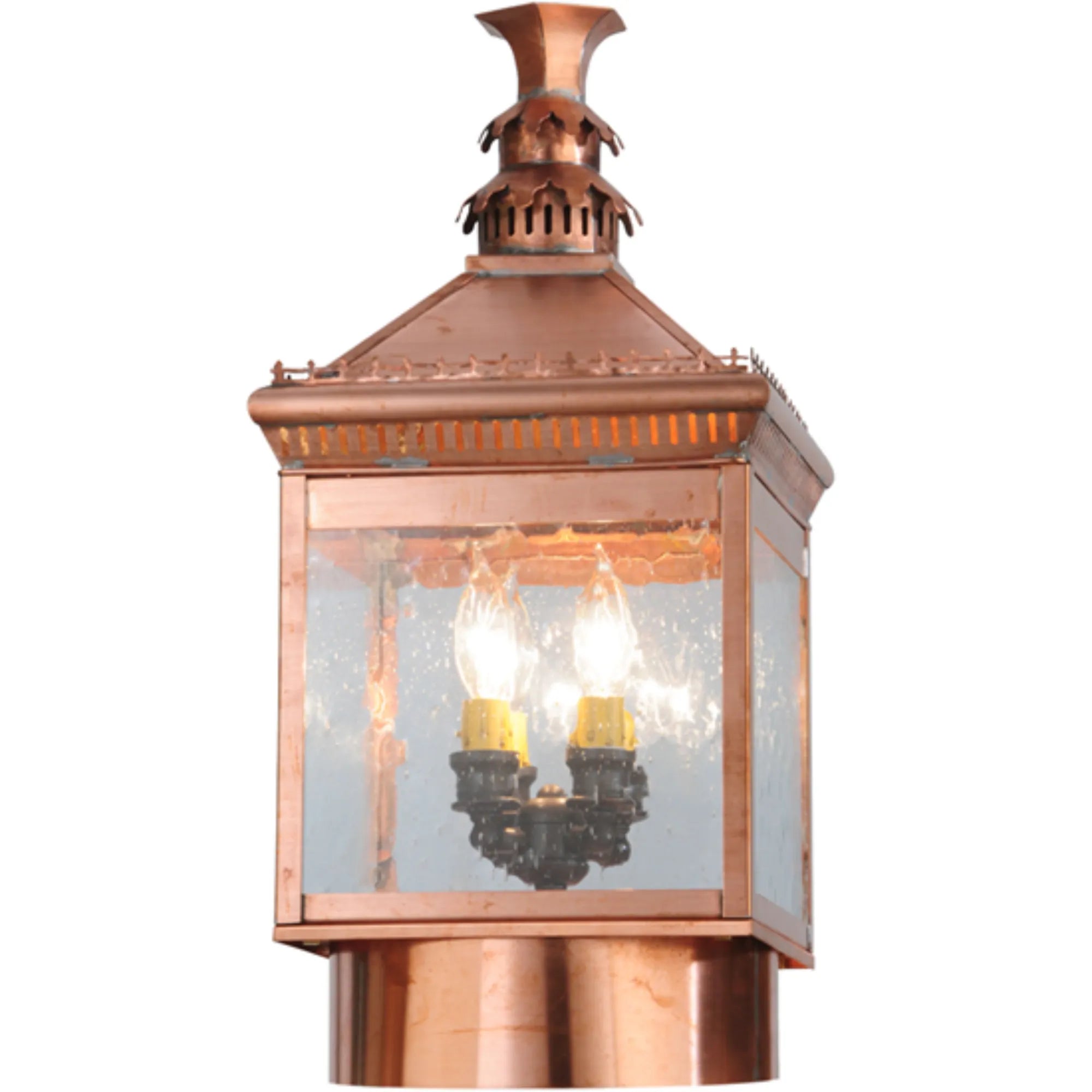 10"Sq Locke Post Mount – Raw Copper – Clear Seeded Glass – Wet-Rated – Meyda Lighting