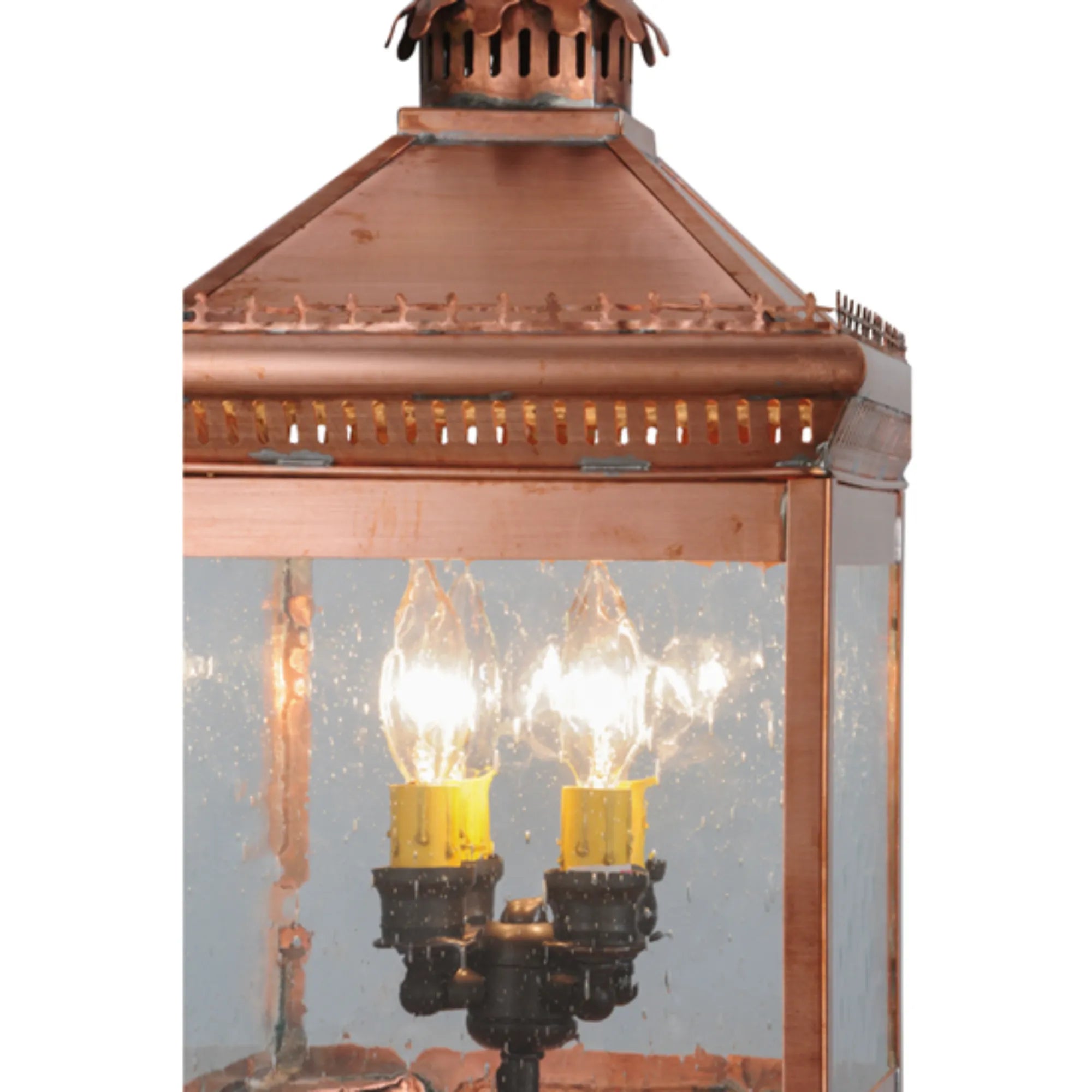 10"Sq Locke Post Mount – Raw Copper – Clear Seeded Glass – Wet-Rated – Meyda Lighting
