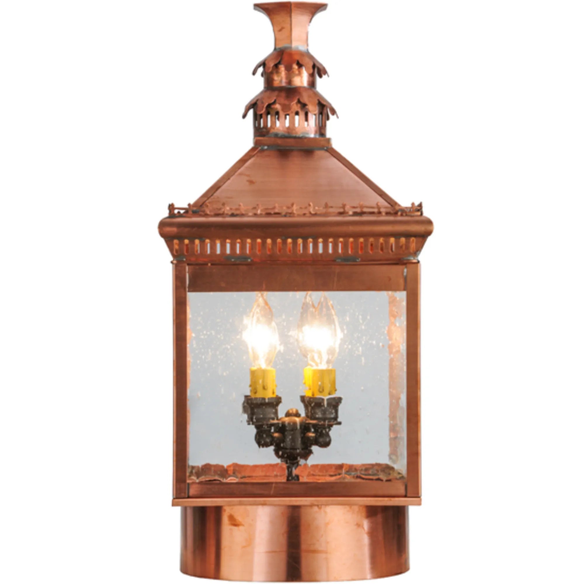 10"Sq Locke Post Mount – Raw Copper – Clear Seeded Glass – Wet-Rated – Meyda Lighting
