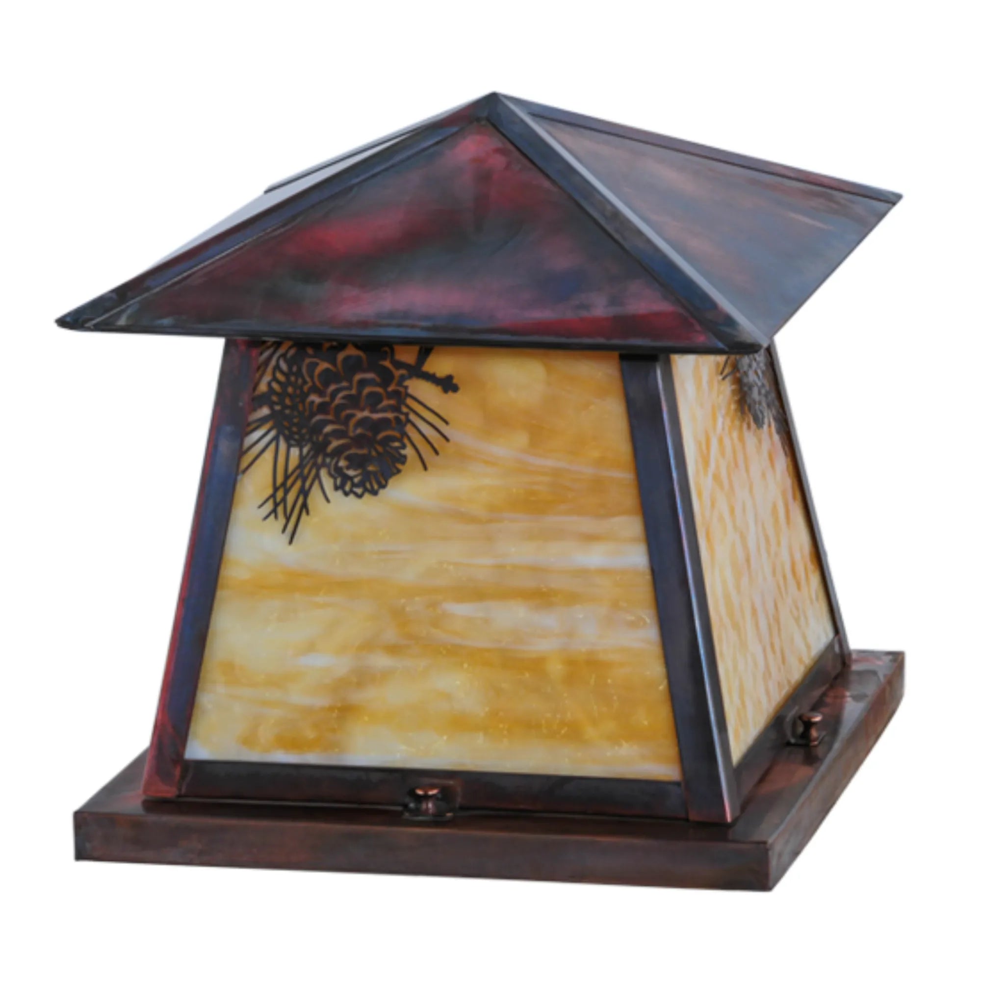 14"Sq Stillwater Winter Pine Pier Mount – Vintage Copper – Damp-Rated – Meyda Lighting