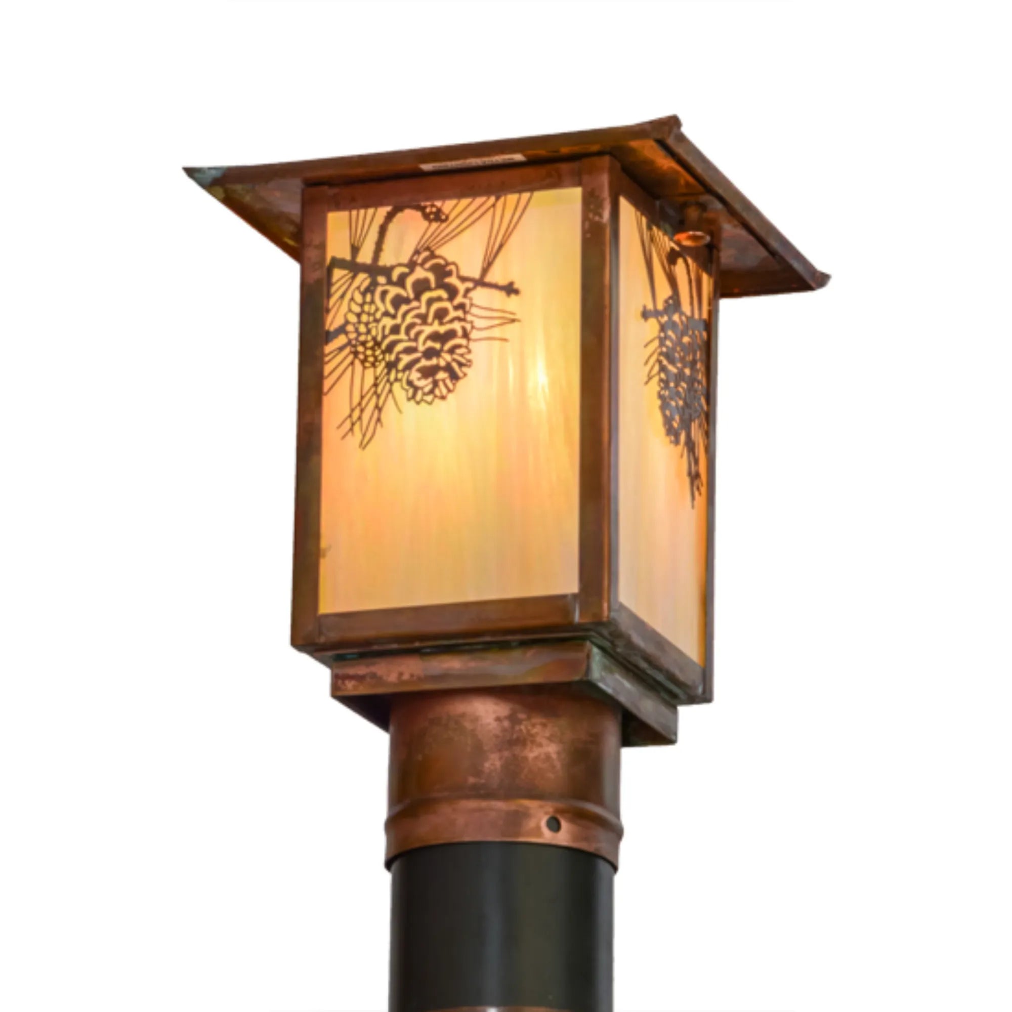 7"Sq Seneca Winter Pine Post Mount – Vintage Copper – Wet-Rated – Meyda Lighting