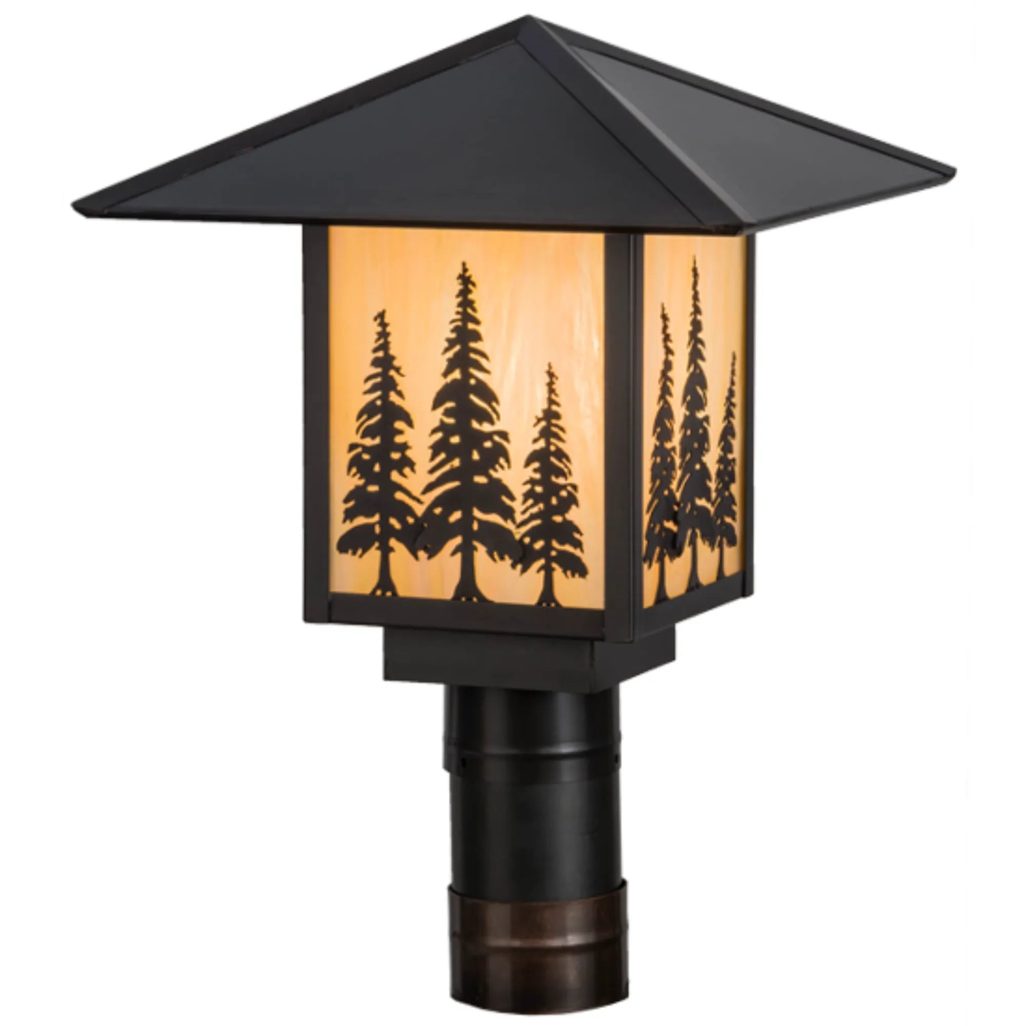 12"Sq Seneca Tall Pines Post Mount – Craftsman Brown – Wet-Rated – Meyda Lighting