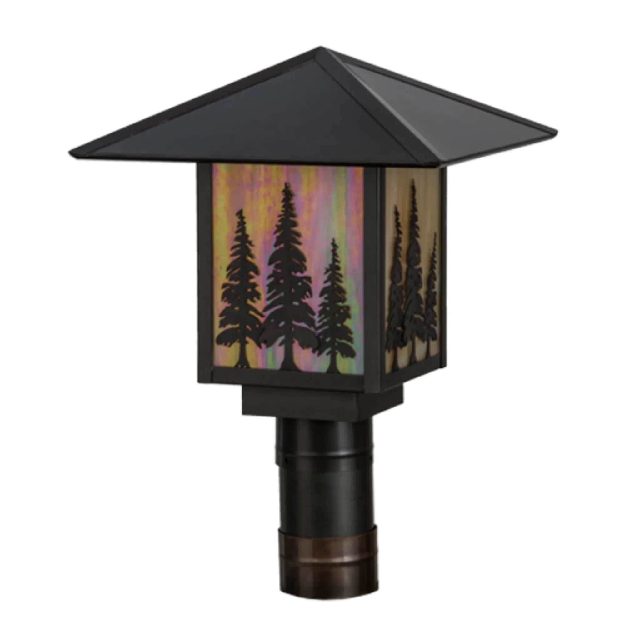 12"Sq Seneca Tall Pines Post Mount – Craftsman Brown – Wet-Rated – Meyda Lighting