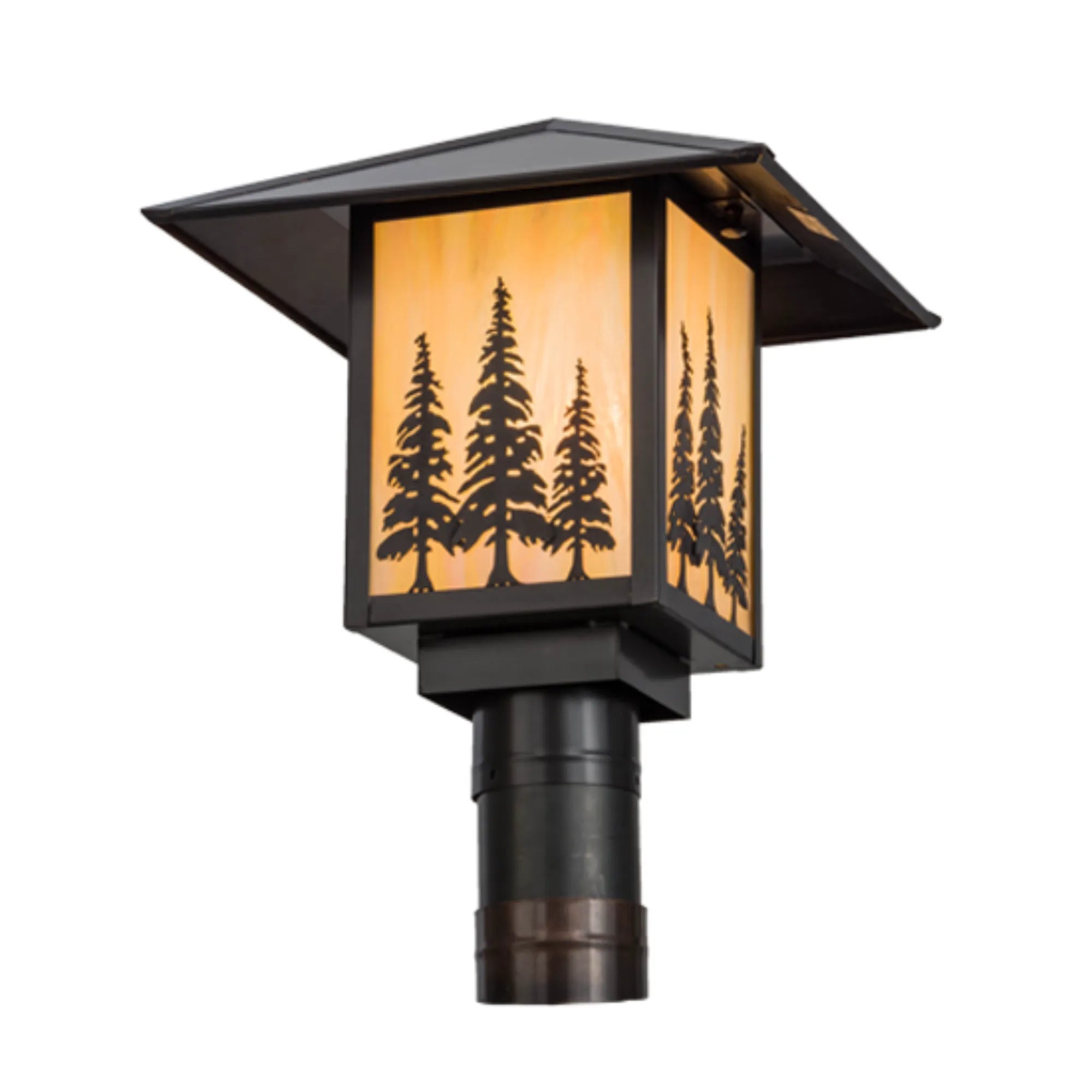 12"Sq Seneca Tall Pines Post Mount – Craftsman Brown – Wet-Rated – Meyda Lighting