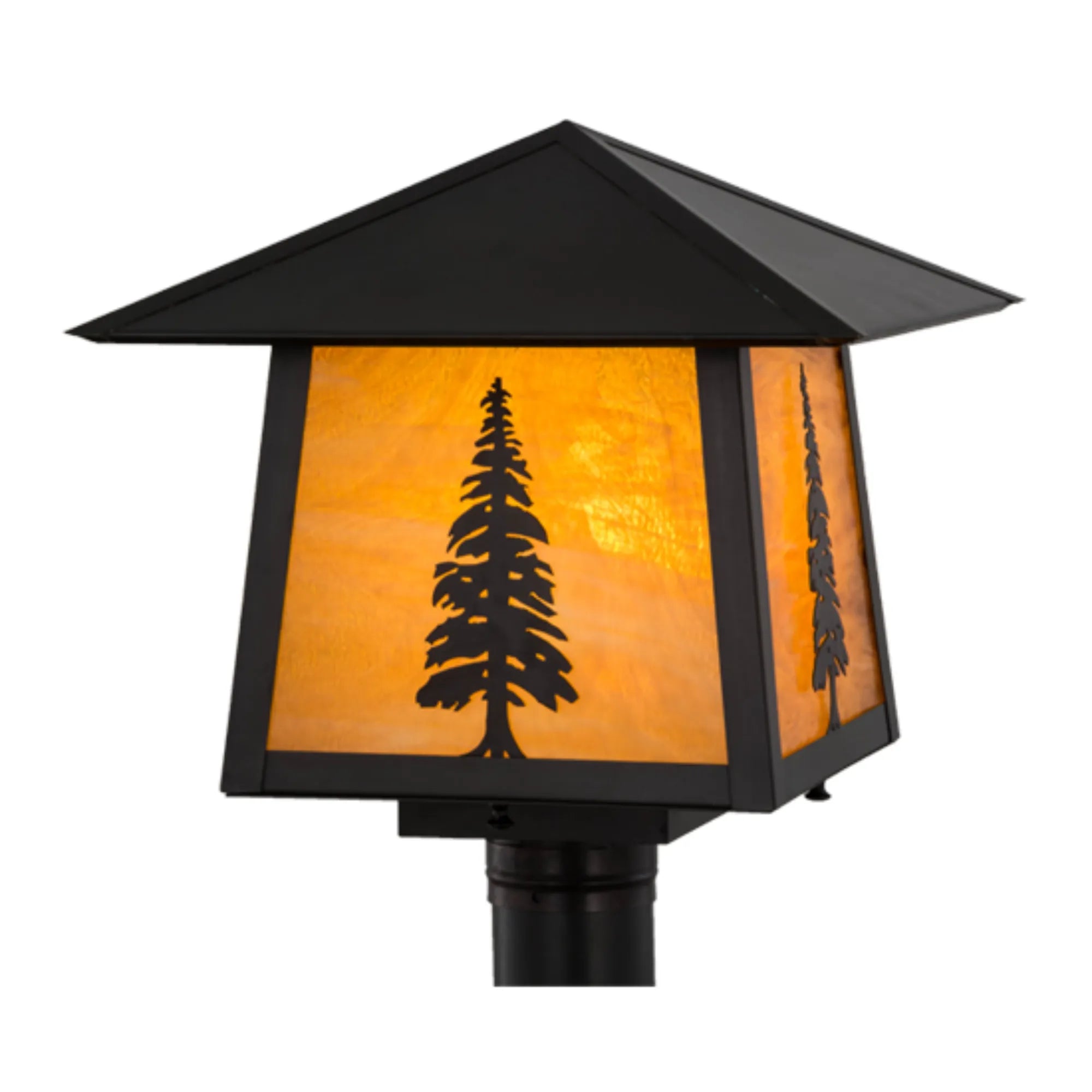 14"Sq Stillwater Tall Pine Post Mount – Craftsman Brown – Wet-Rated – Meyda Lighting