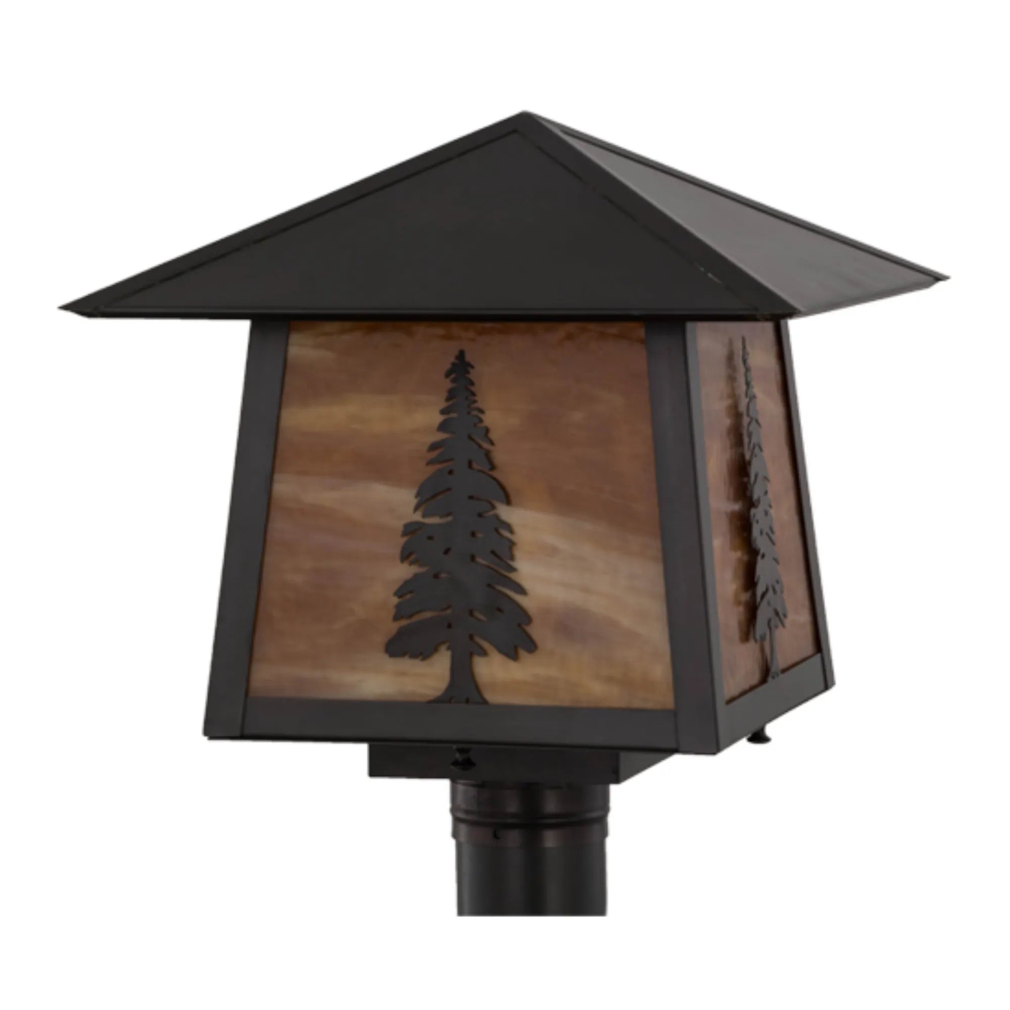 14"Sq Stillwater Tall Pine Post Mount – Craftsman Brown – Wet-Rated – Meyda Lighting