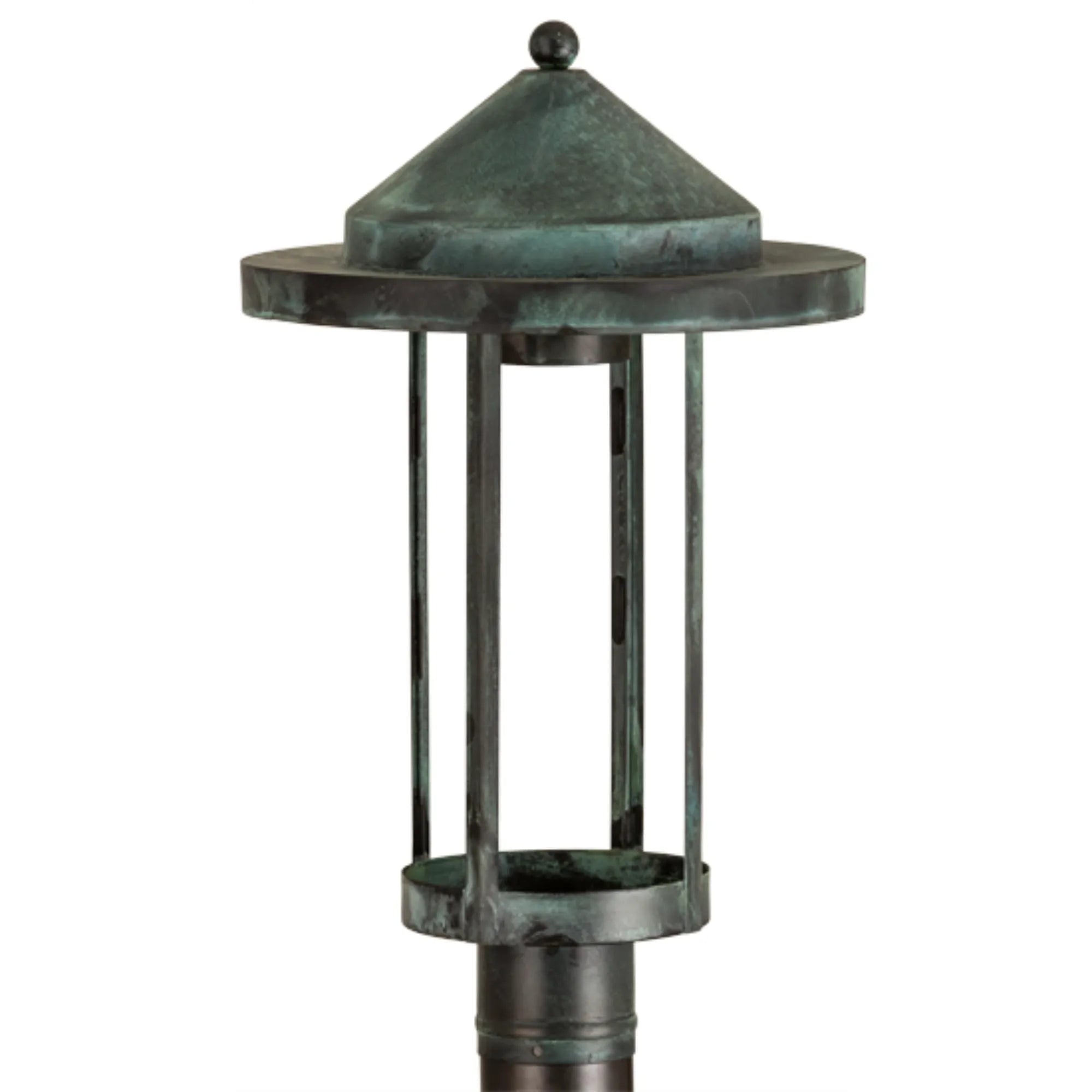 12" Wide Fulton Prime Post Mount – Craftsman Verdigris on Brass – Damp-Rated – Meyda Lighting