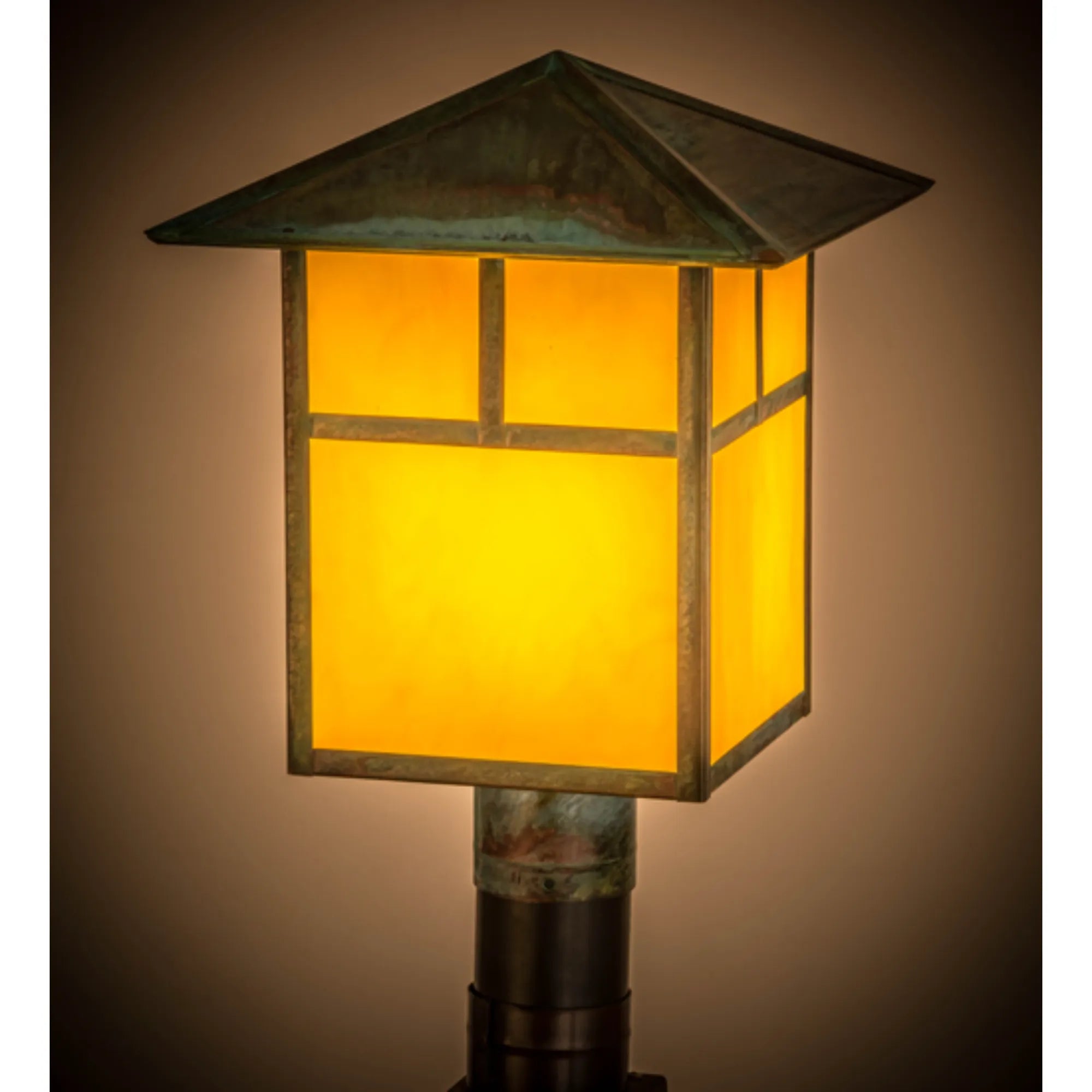 12"Sq Seneca "T" Mission Post Mount – Copepr Verdigris – Wet-Rated – Meyda Lighting