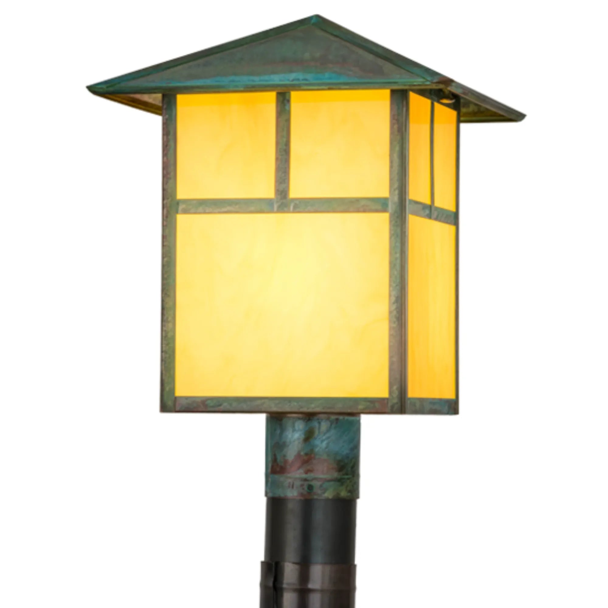 12"Sq Seneca "T" Mission Post Mount – Copepr Verdigris – Wet-Rated – Meyda Lighting