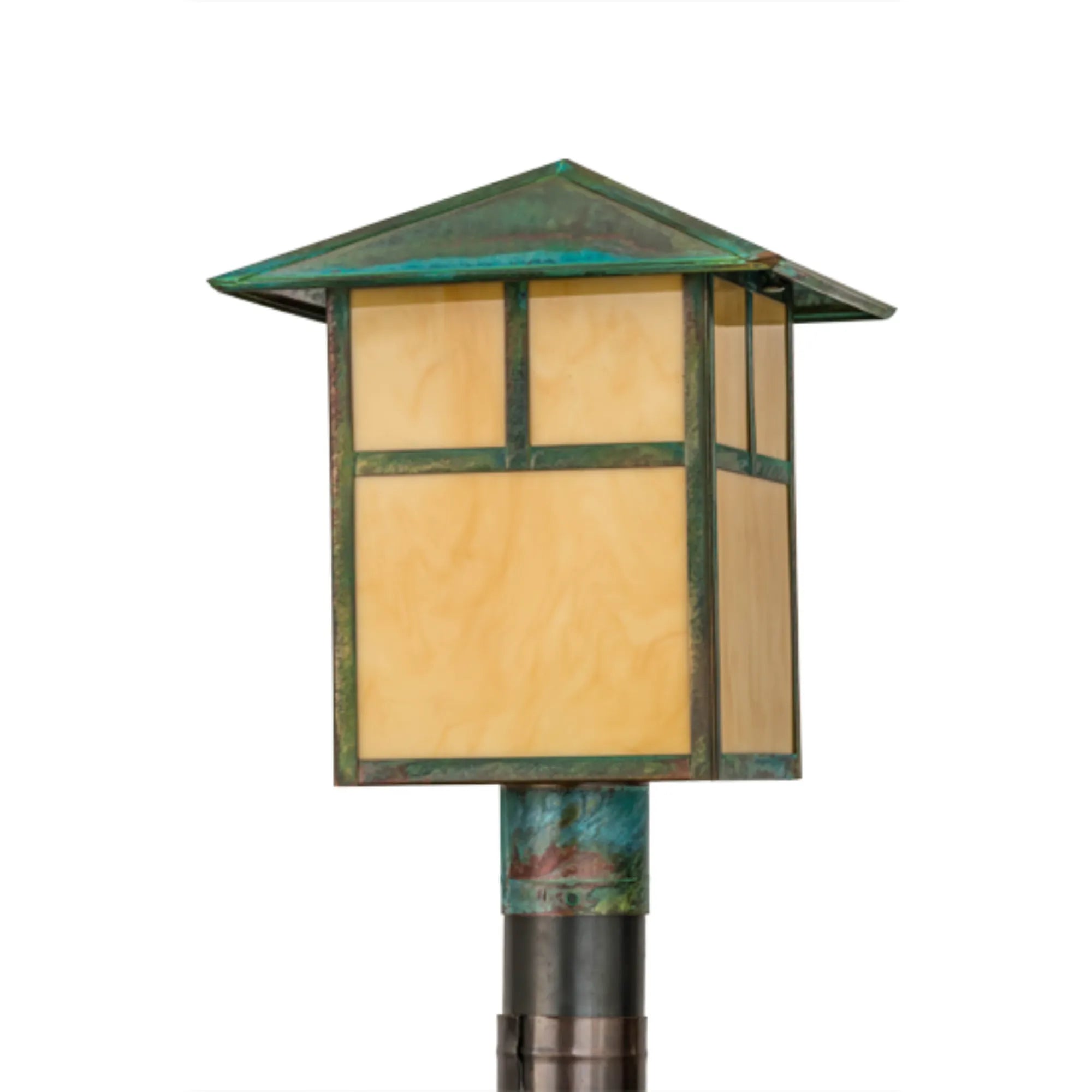 12"Sq Seneca "T" Mission Post Mount – Copepr Verdigris – Wet-Rated – Meyda Lighting