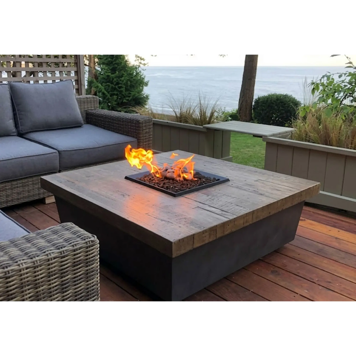 American Fyre Designs Contempo Square 44" Reclaimed Wood and GFRC Gas Fire Pit Table American Fyre Designs