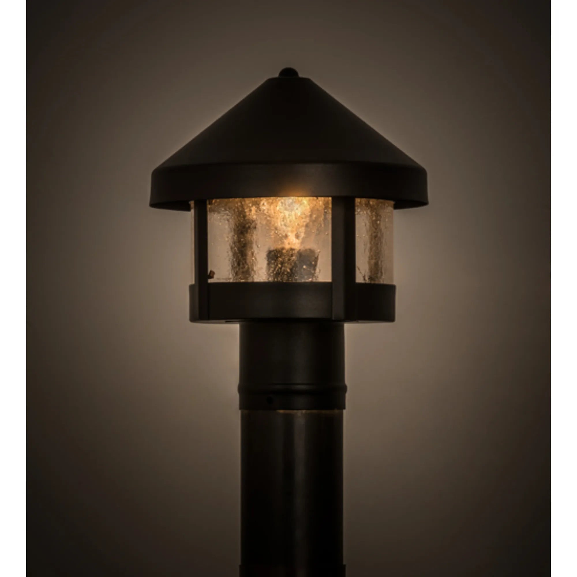 8" Wide Fulton Prime Post Mount – Black Patina – Clear Seeded Glass – Wet-Rated – Meyda Lighting