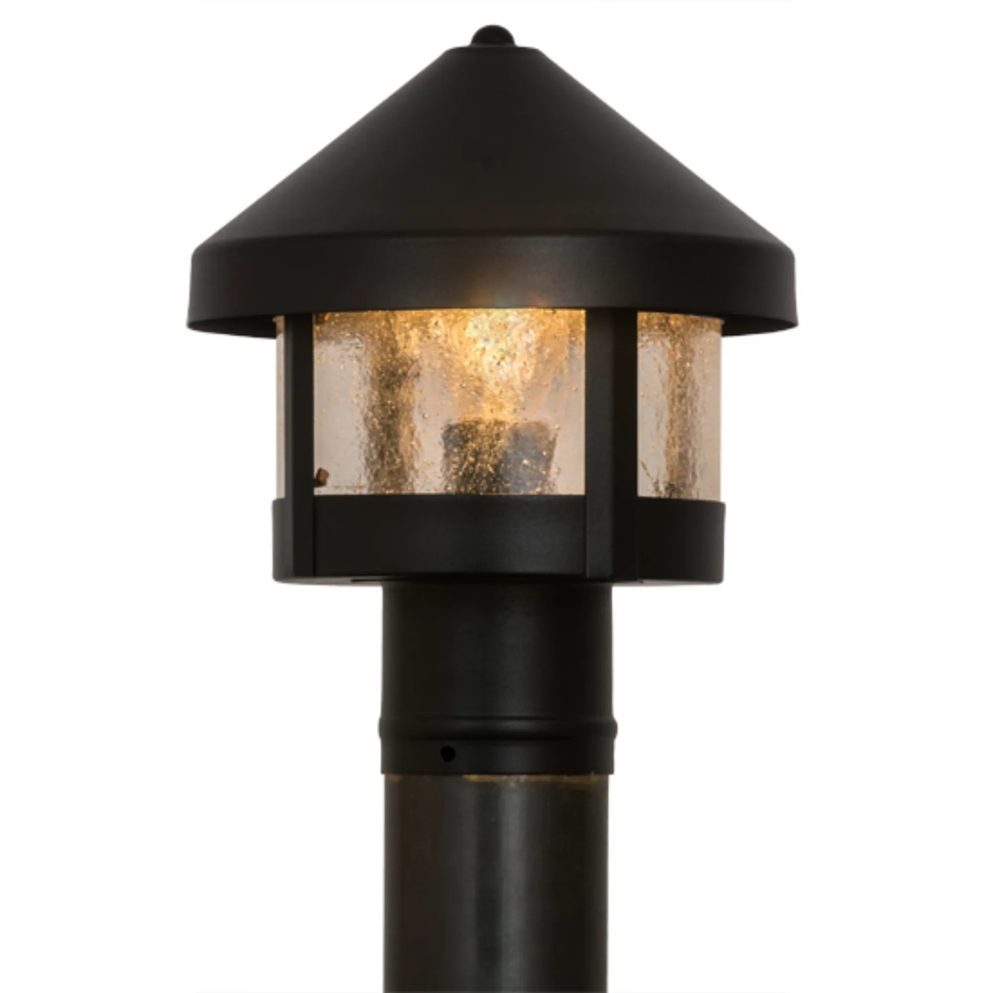8" Wide Fulton Prime Post Mount – Black Patina – Clear Seeded Glass – Wet-Rated – Meyda Lighting