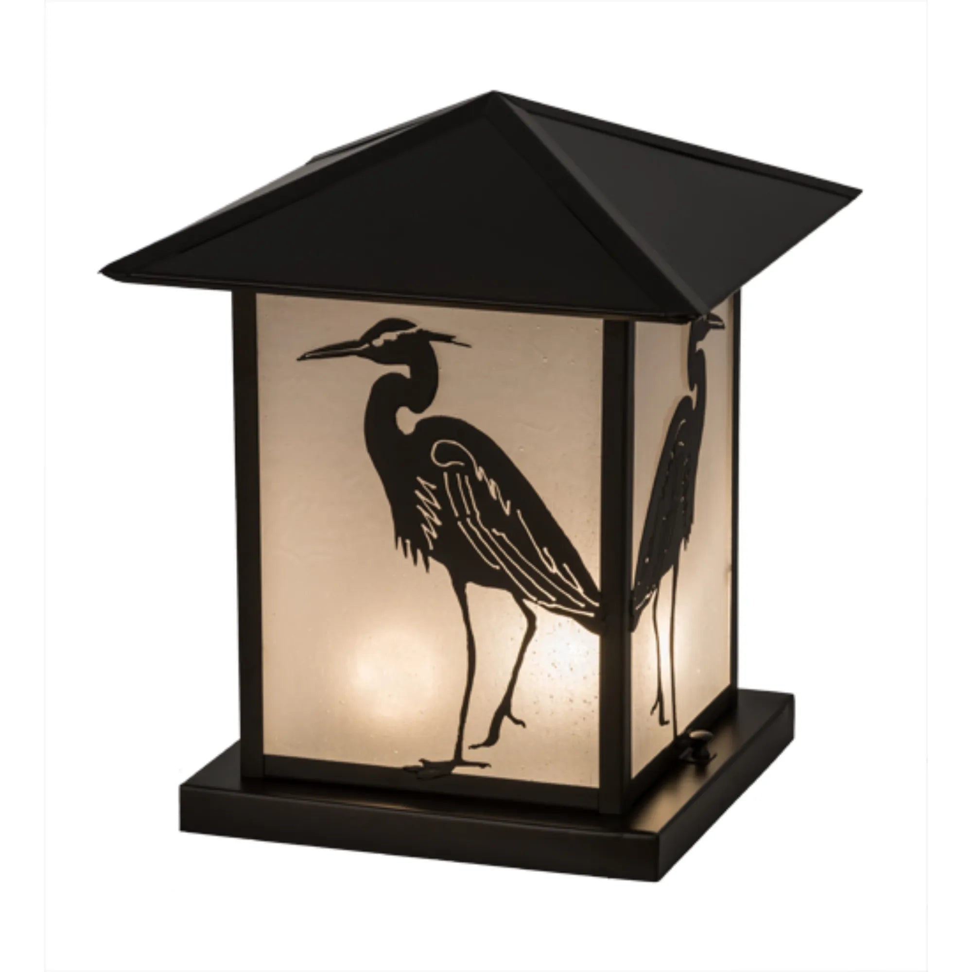 12"Sq Seneca Heron Pier Mount – Craftsman Brown – Frosted Seeded Glass – Wet-Rated – Meyda Lighting