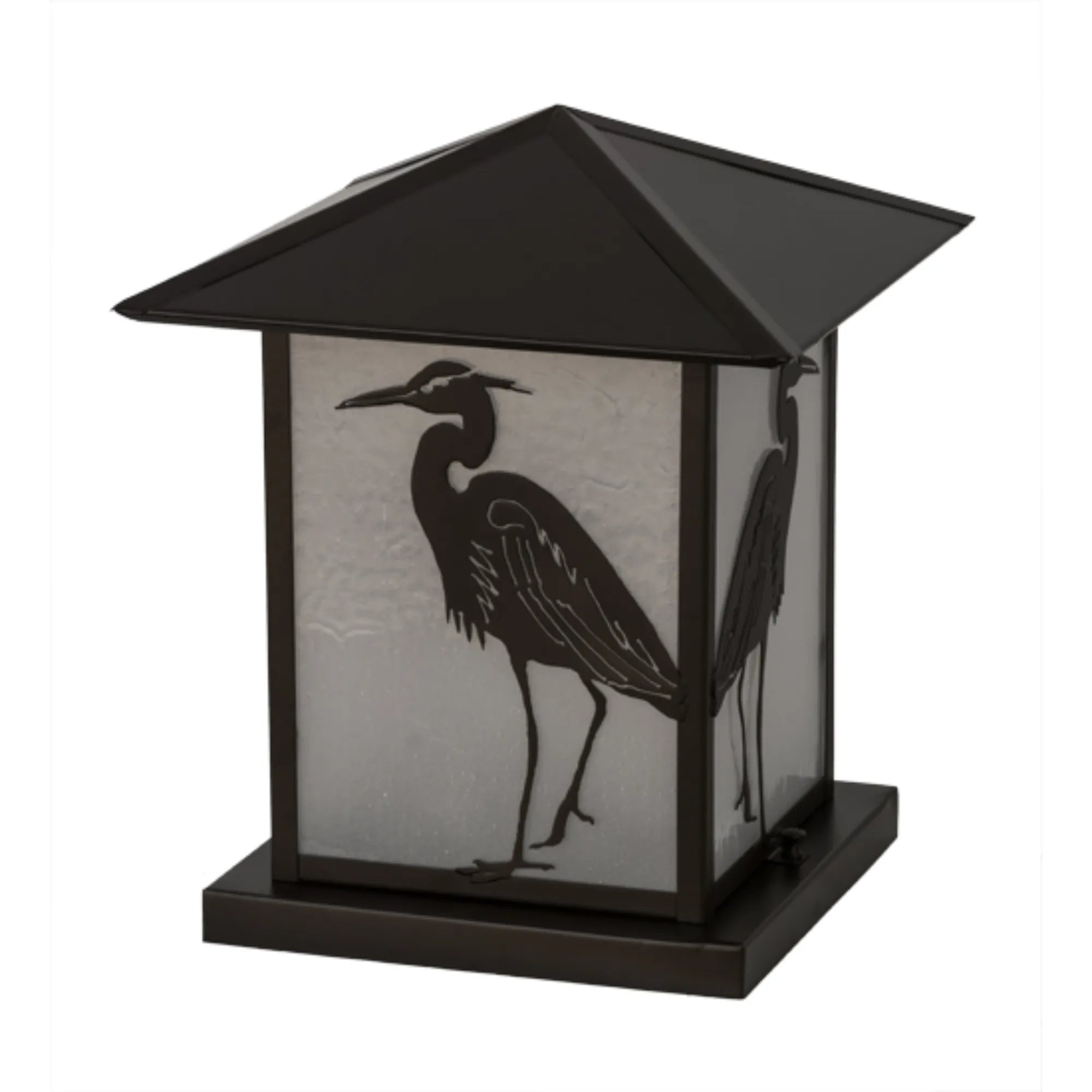 12"Sq Seneca Heron Pier Mount – Craftsman Brown – Frosted Seeded Glass – Wet-Rated – Meyda Lighting