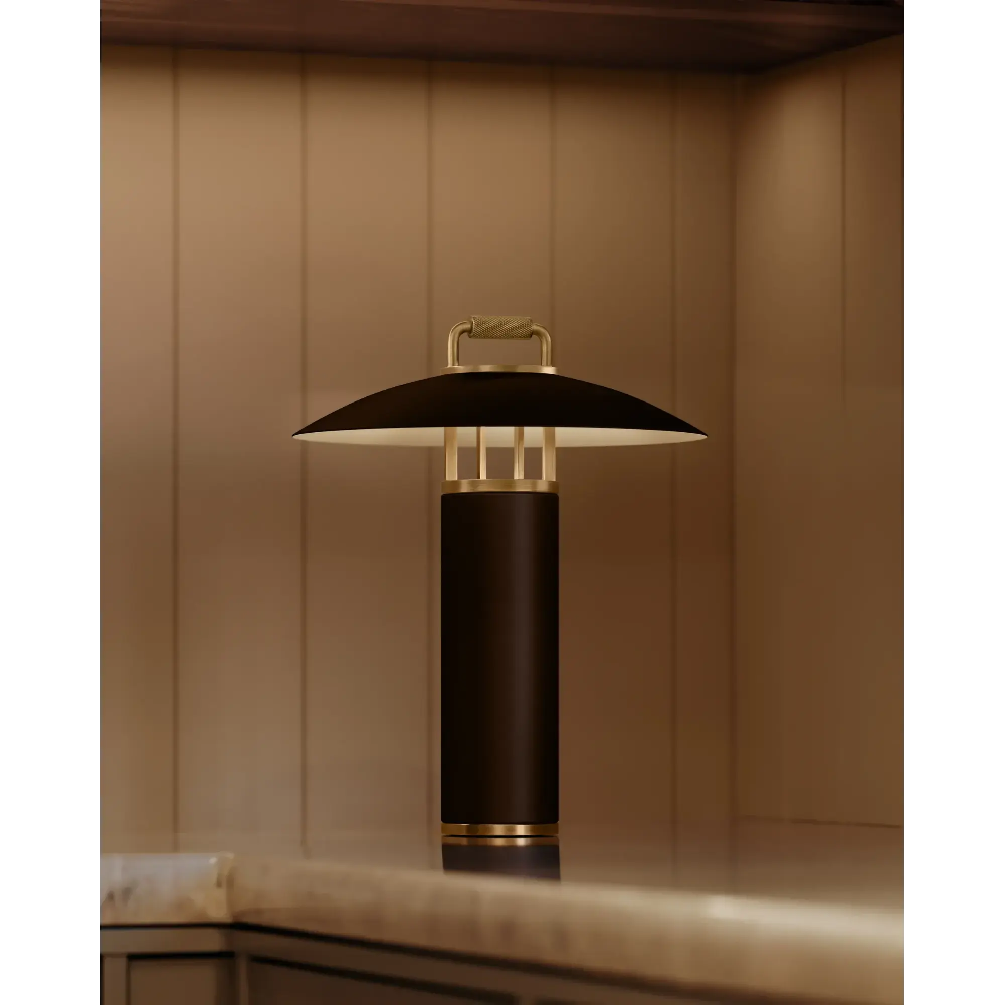 Troy Lighting Birk 13.75-Inch Exterior Rechargeable Table Lamp - Patina Brass - Damp Rated - RTL7914-PBR/BRZ Troy Lighting