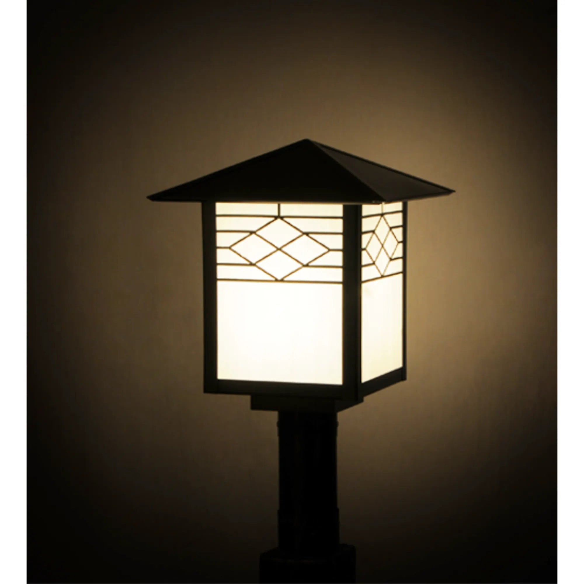 12"Square Seneca Ponte Post Mount – Craftsman Brown – White Art Glass – Wet-Rated – Meyda Lighting