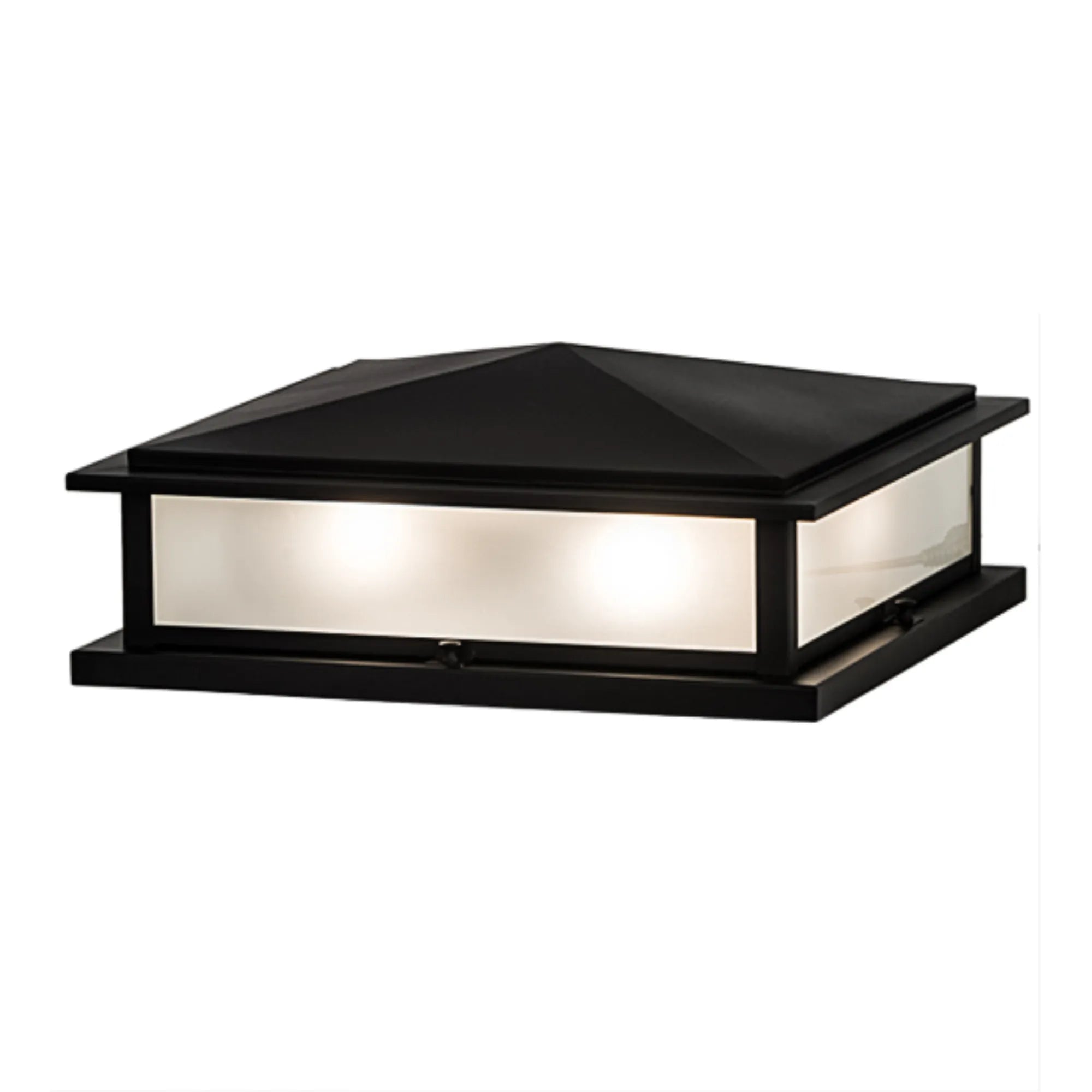 18" Square Seneca Prime Pier Mount – Flat Black – Clear Frosted Glass – Wet-Rated – Meyda Lighting