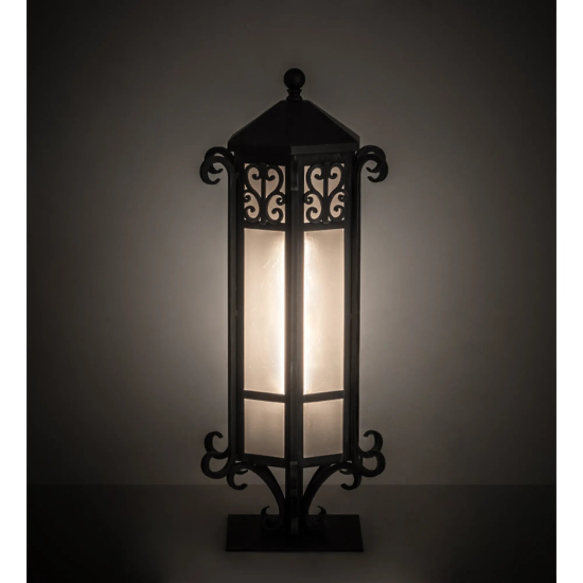 12"W Caprice Pier Mount – Antique Iron Gate – Frosted Seedy – Wet-Rated – Meyda Lighting