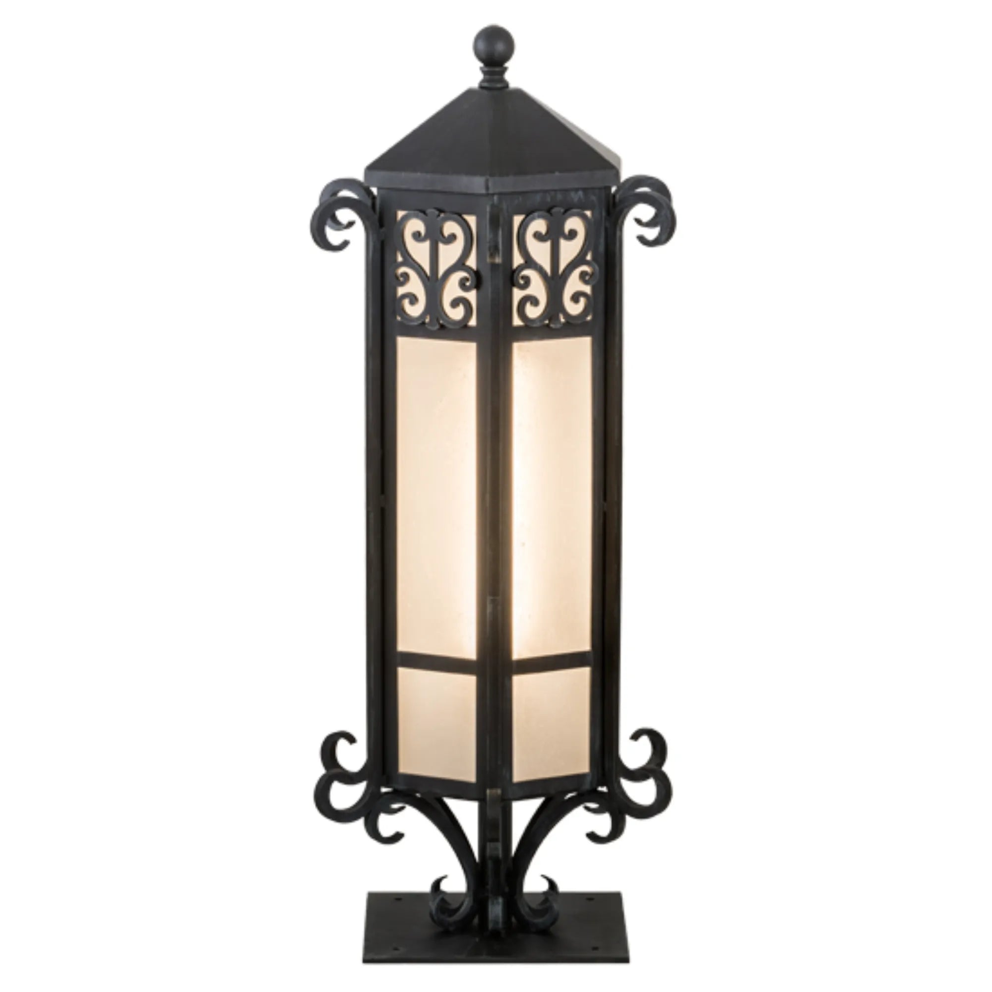 12"W Caprice Pier Mount – Antique Iron Gate – Frosted Seedy – Wet-Rated – Meyda Lighting