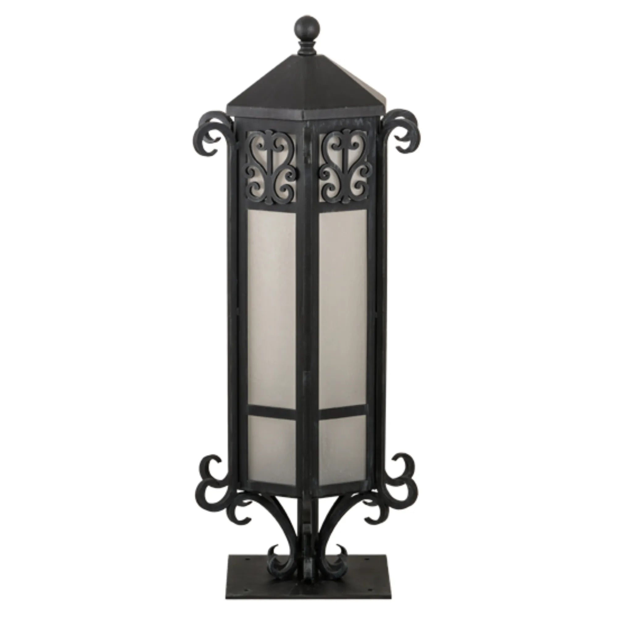12"W Caprice Pier Mount – Antique Iron Gate – Frosted Seedy – Wet-Rated – Meyda Lighting