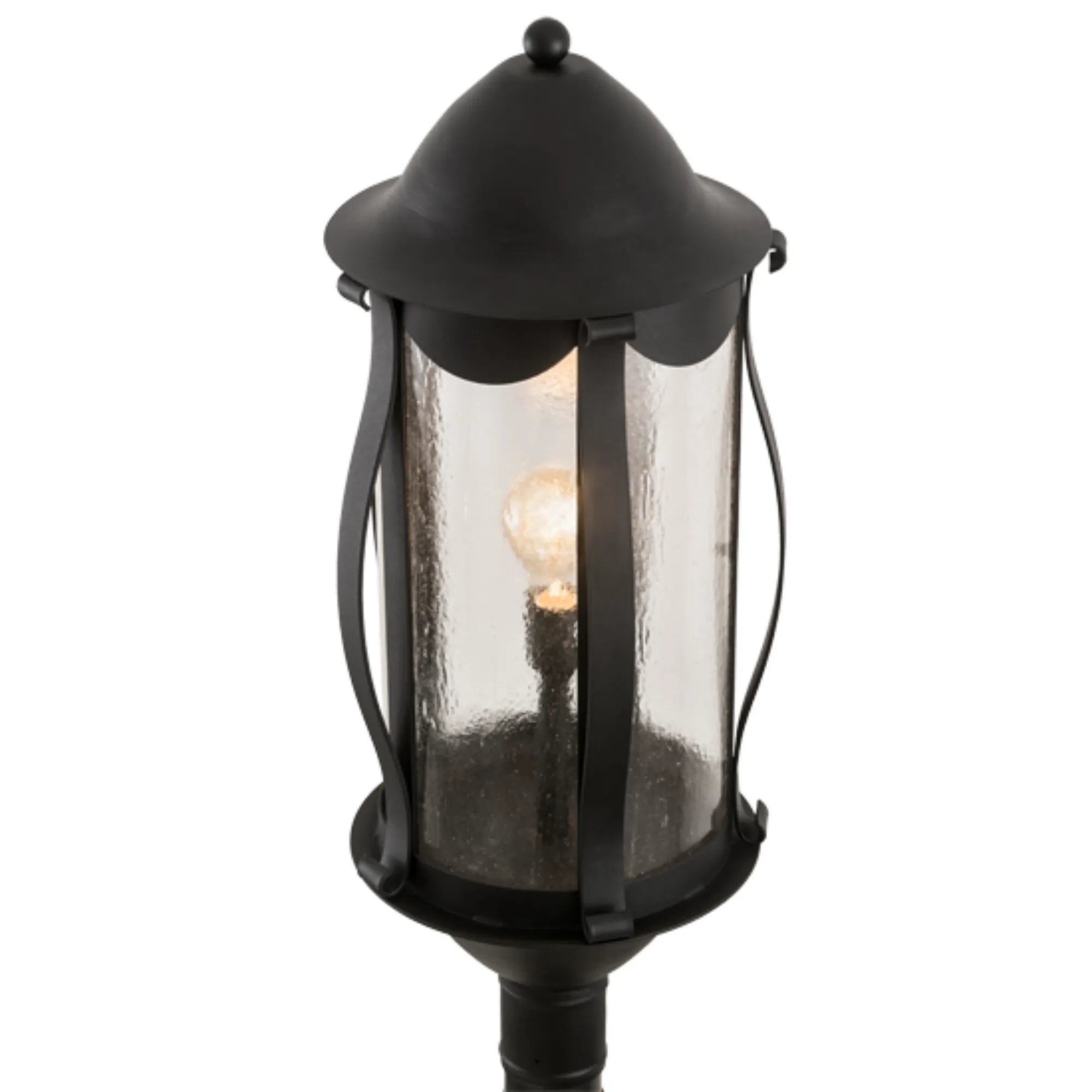 13"W Auvillar Post Mount – Old Wrought Iron – Clear Seeded Glass – Wet-Rated – Meyda Lighting