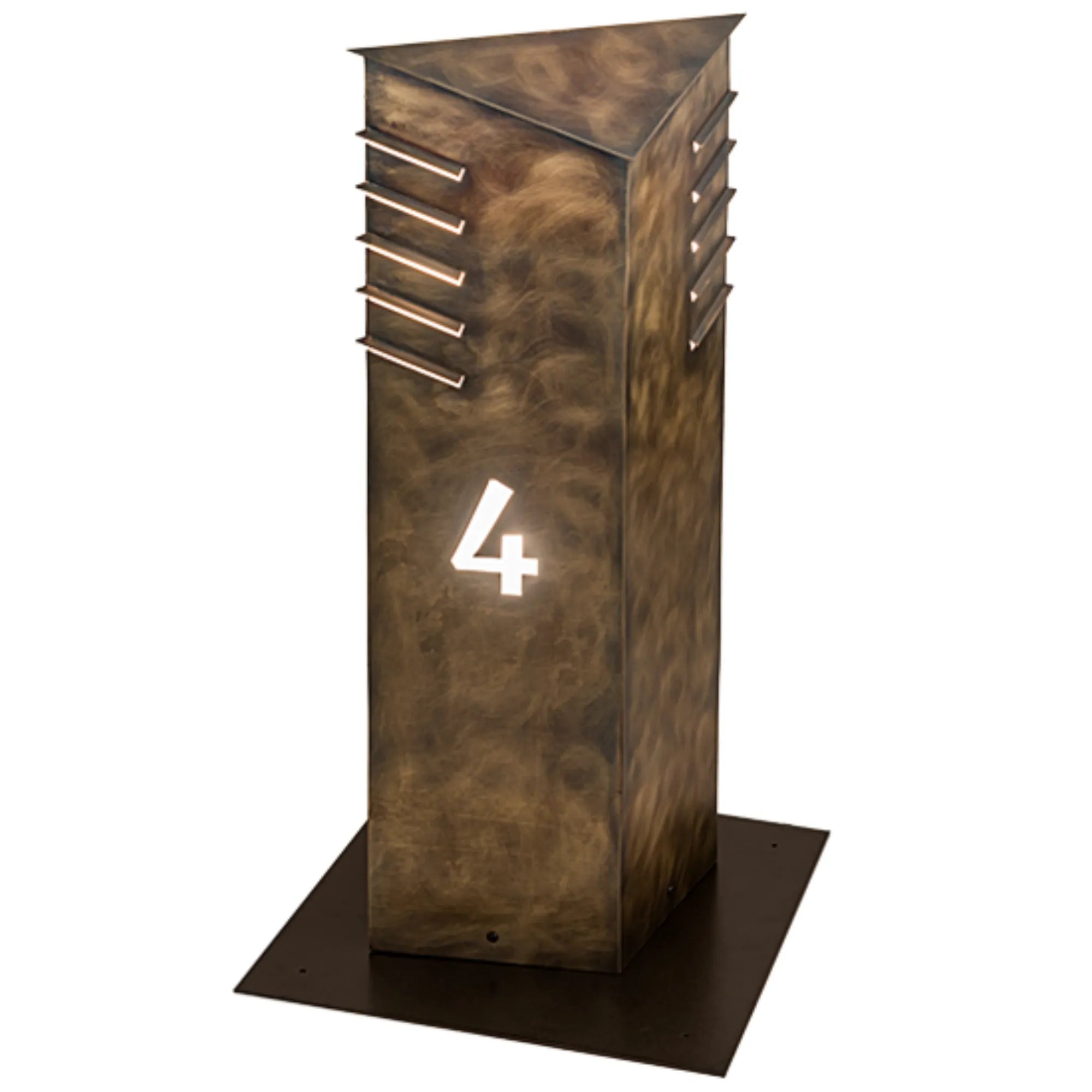 36" High Aploks Personalized 4 Bollard – Chemical Burnished Brass – Wet-Rated – Meyda Lighting