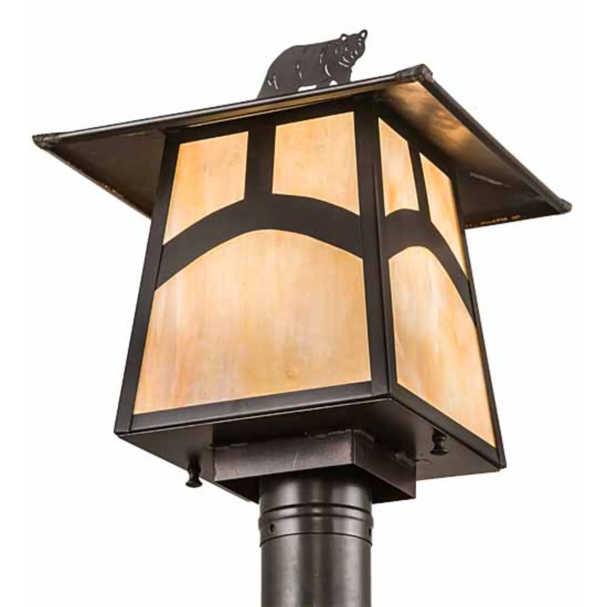 12" Square Seneca Hill Top W/ Bear Post Mount – Craftsman Brown – Wet-Rated – Meyda Lighting