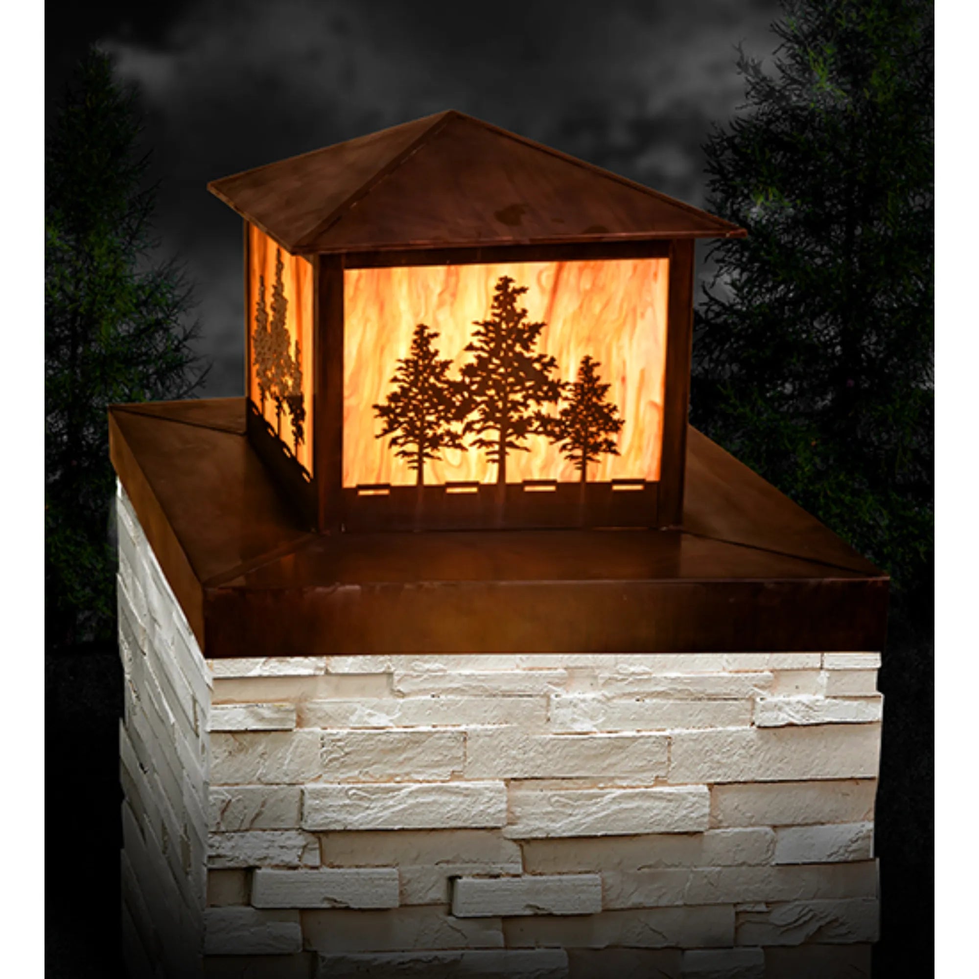 36" Square Tamarack Pier Mount – Vintage Copper – Travertine Idalight – Wet-Rated – Meyda Lighting