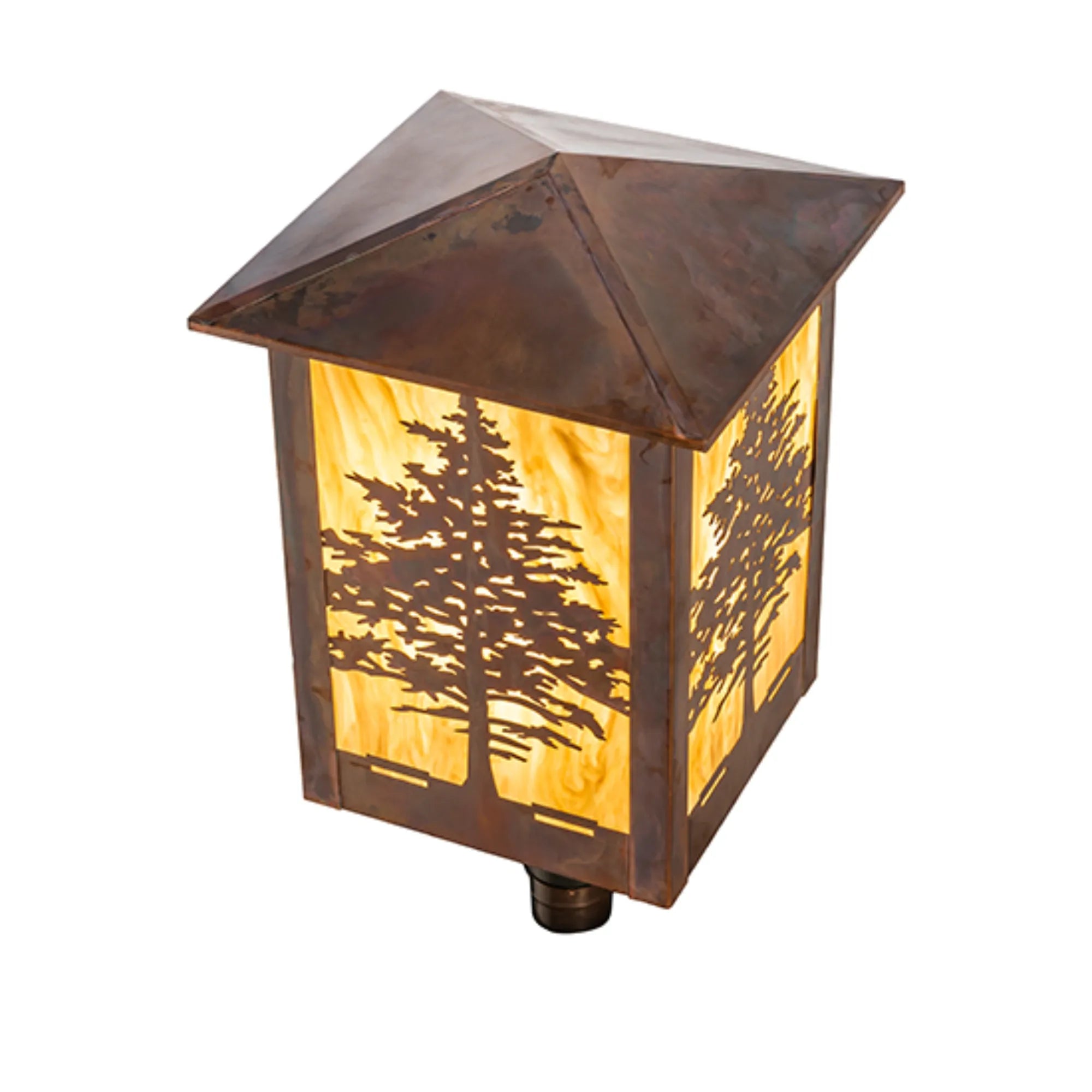 16" Square Tamarack Post Mount – Vintage Copper – Travertine Idalight – Wet-Rated – Meyda Lighting