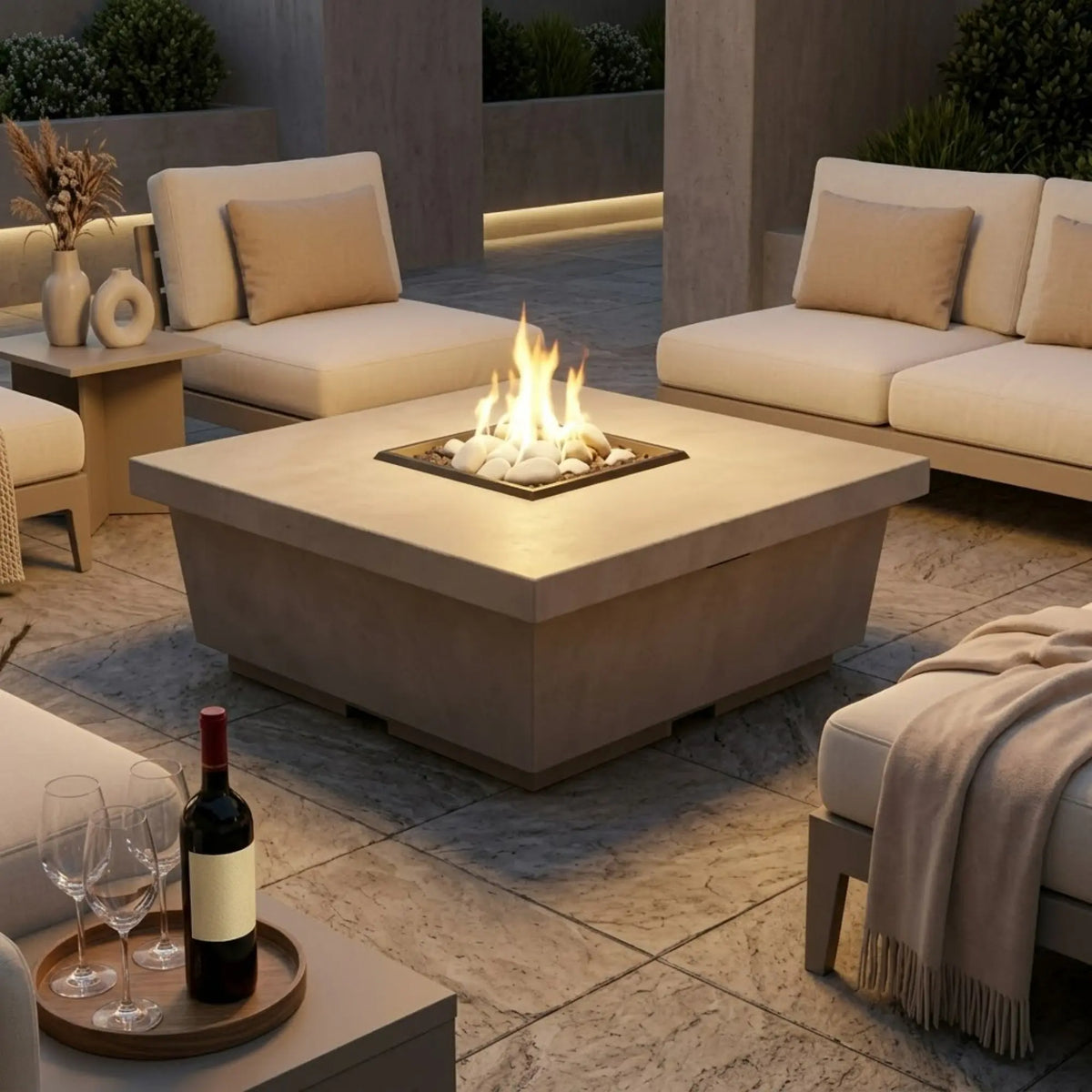 American Fyre Designs Contempo Square 44" GFRC Gas Fire Pit Table American Fyre Designs