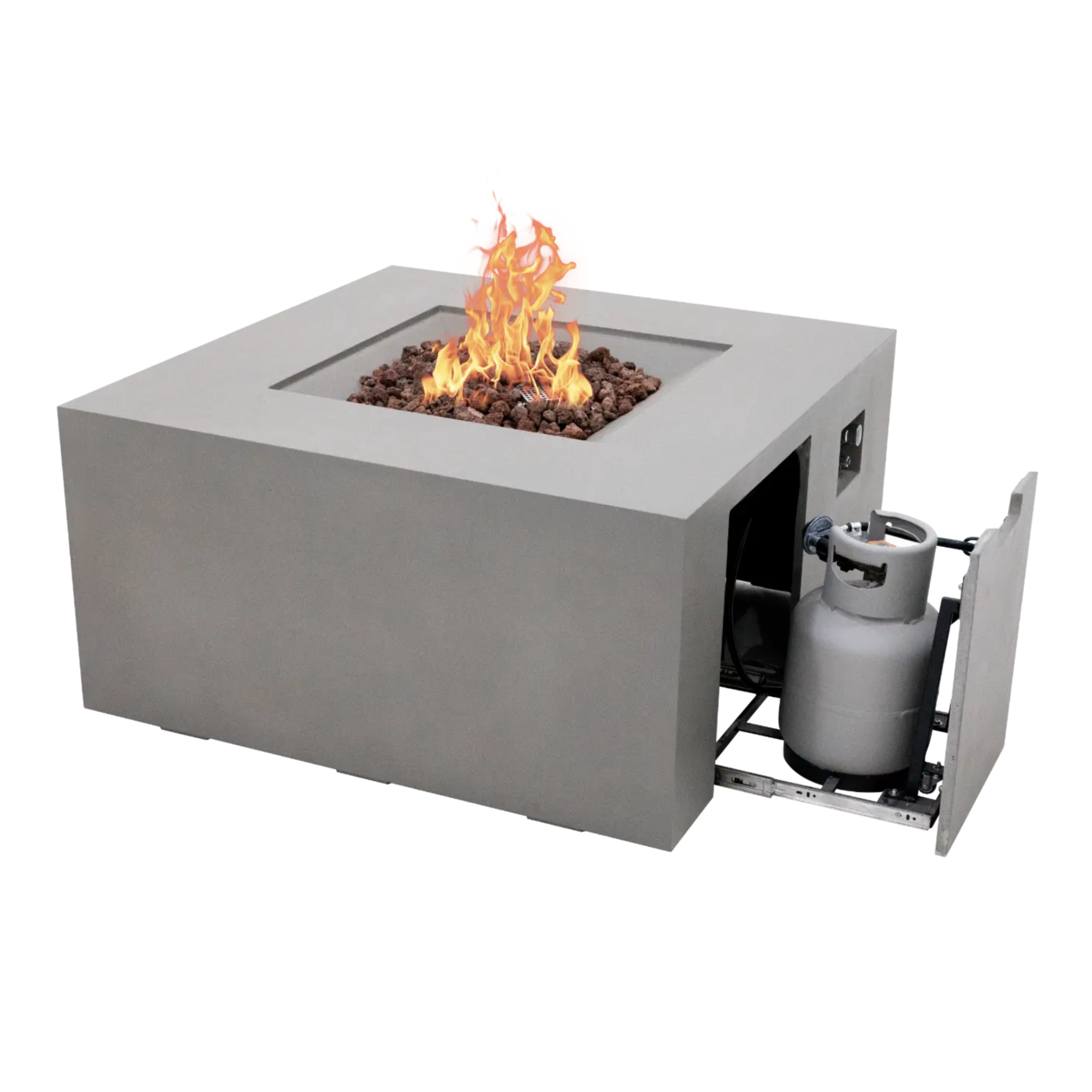 Rocky 43″ Square Concrete Liquid Propane Fire Table with Hidden Tank – Elementi