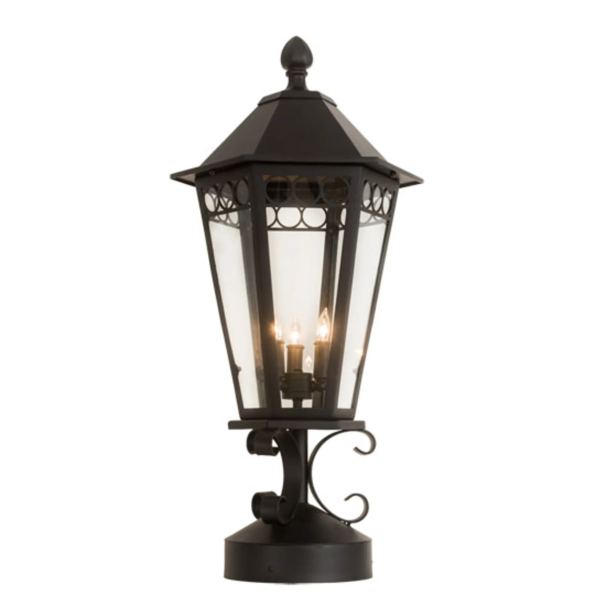 14" Wide Yorkshire Lantern Post Mount – Solar Black – Clear Glass – Wet-Rated – Meyda Lighting