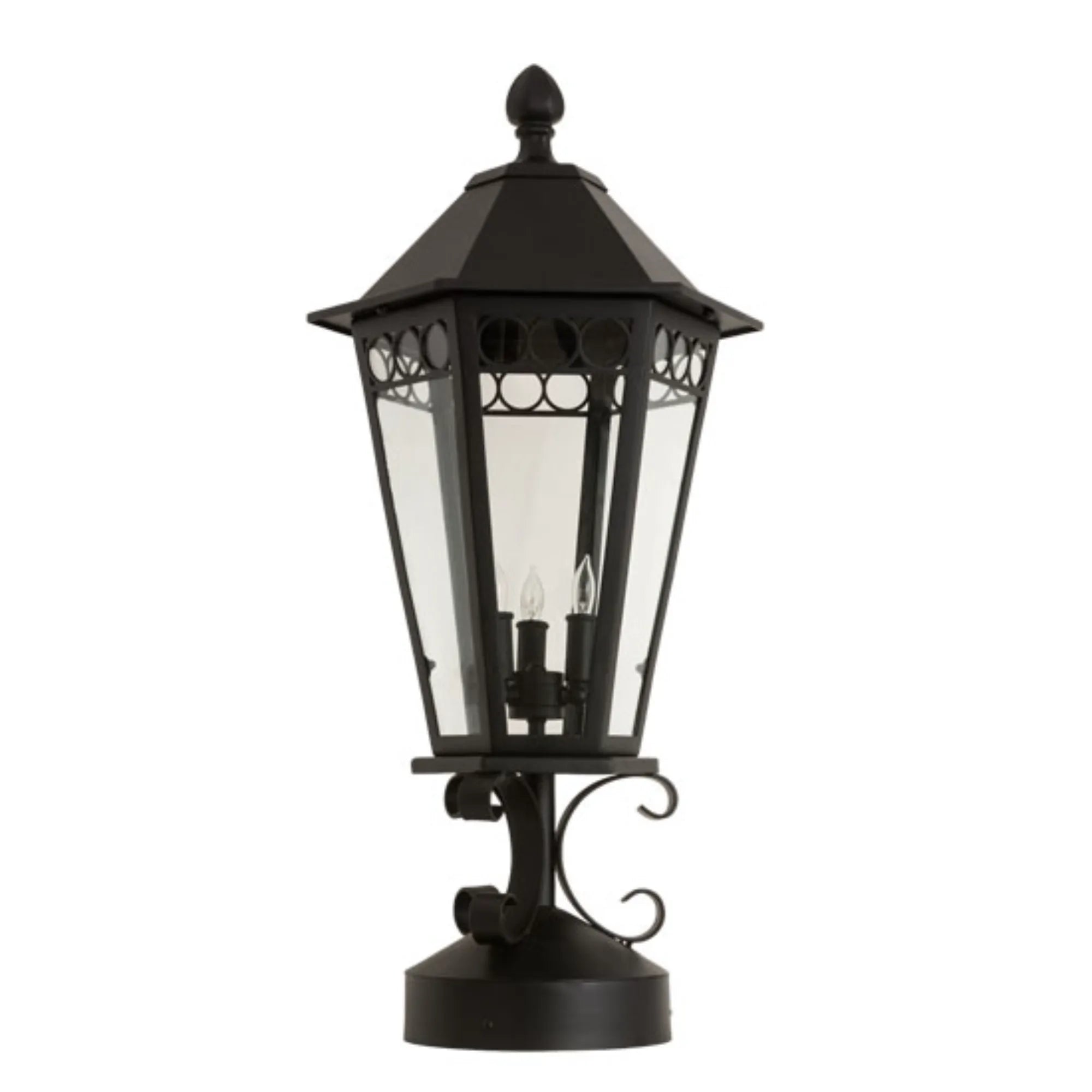 14" Wide Yorkshire Lantern Post Mount – Solar Black – Clear Glass – Wet-Rated – Meyda Lighting