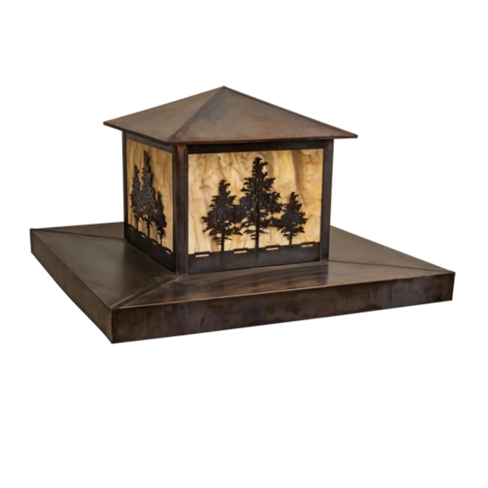 42" Square Tamarack Pier Mount – Vintage Copper – Travertine Idalight – Wet-Rated – Meyda Lighting