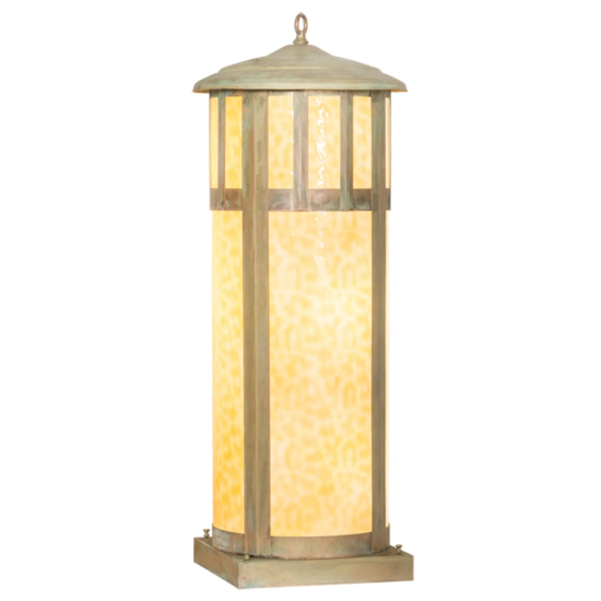 14" Wide Double Bar Mission Pier Mount – Verdigris – Beige Art Glass – Wet-Rated – Meyda Lighting