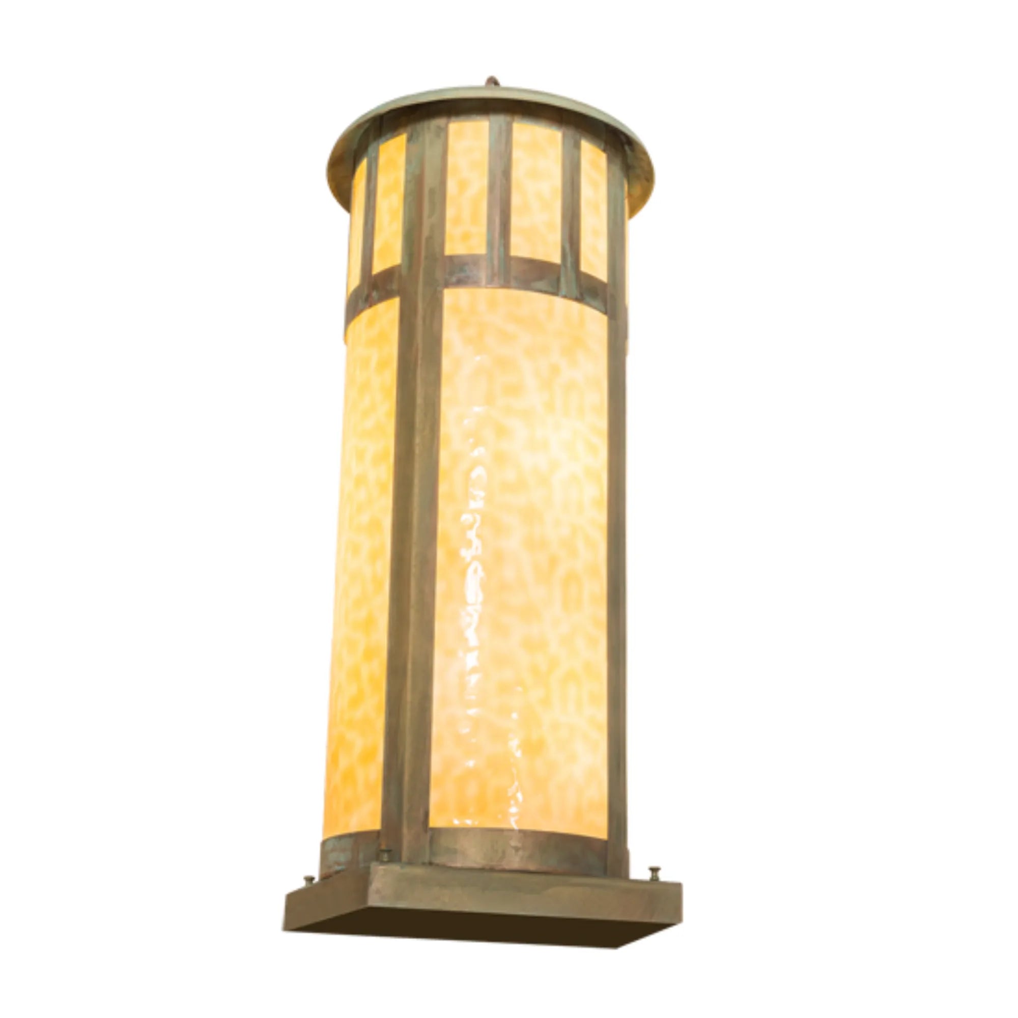14" Wide Double Bar Mission Pier Mount – Verdigris – Beige Art Glass – Wet-Rated – Meyda Lighting