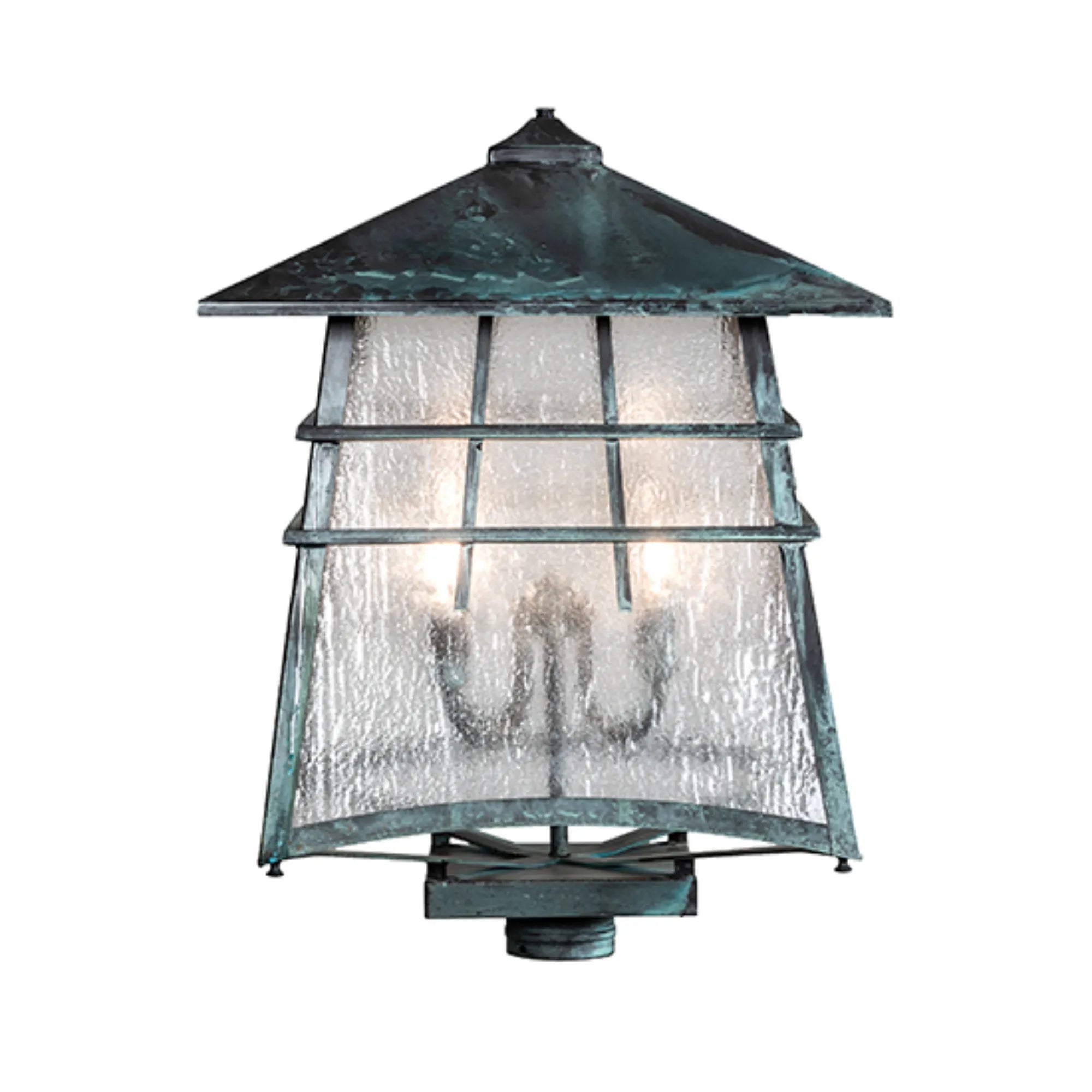 18" Square Stillwater Post Mount – Verdigris – Clear Seeded Glass – Wet-Rated – Meyda Lighting