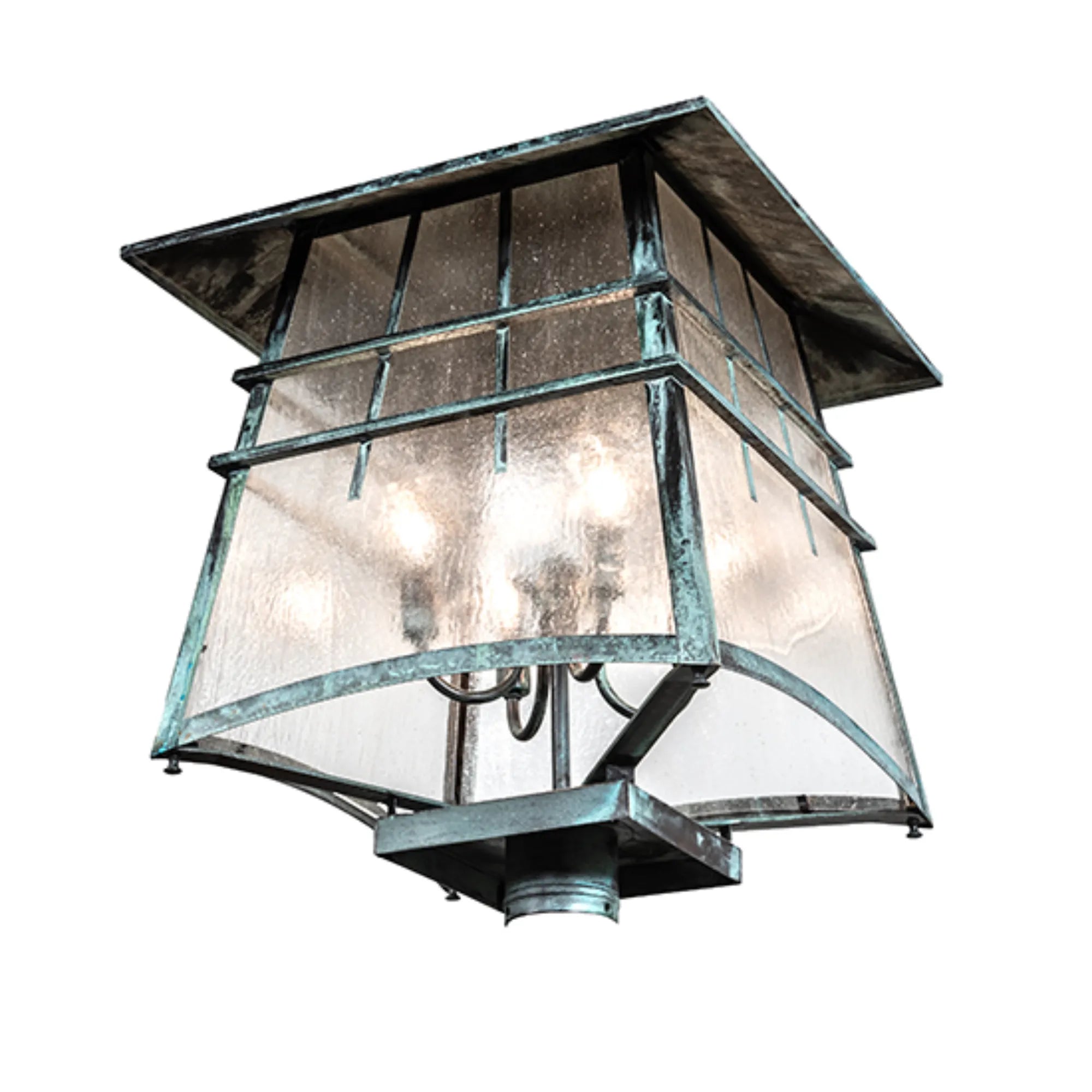 18" Square Stillwater Post Mount – Verdigris – Clear Seeded Glass – Wet-Rated – Meyda Lighting