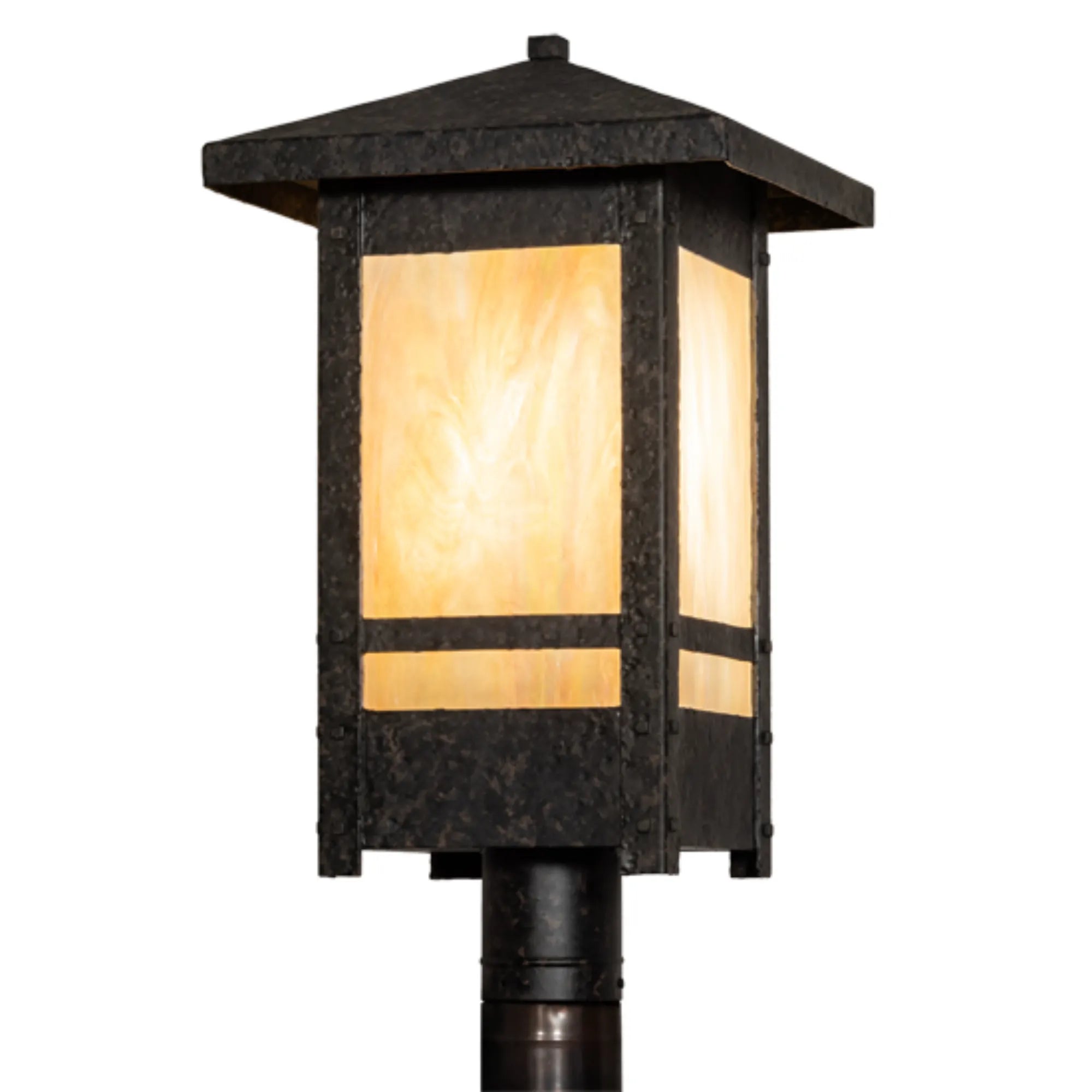 16" Square Irwindale Post Mount – Coffee Bean – .Beige Iridescent Glass – Wet-Rated – Meyda Lighting