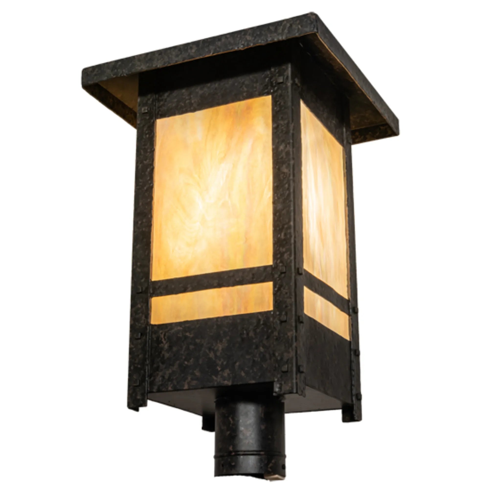 16" Square Irwindale Post Mount – Coffee Bean – .Beige Iridescent Glass – Wet-Rated – Meyda Lighting